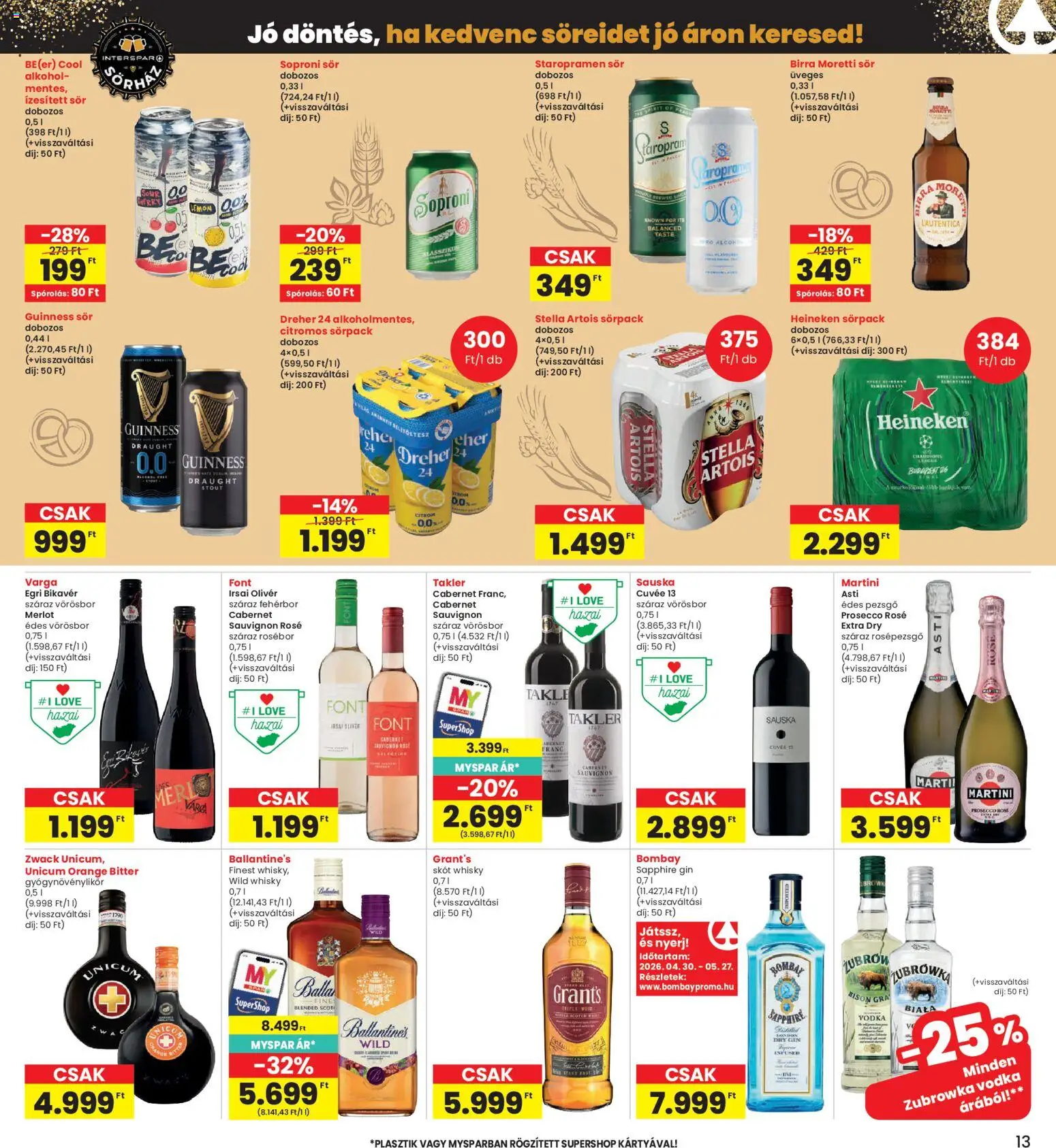 Interspar akciós ujság - amely érvényes a következő dátumtól: 30.04.2026 | Oldal: 13 | Termékek: Alkohol, Stella artois, Sör, Vodka
