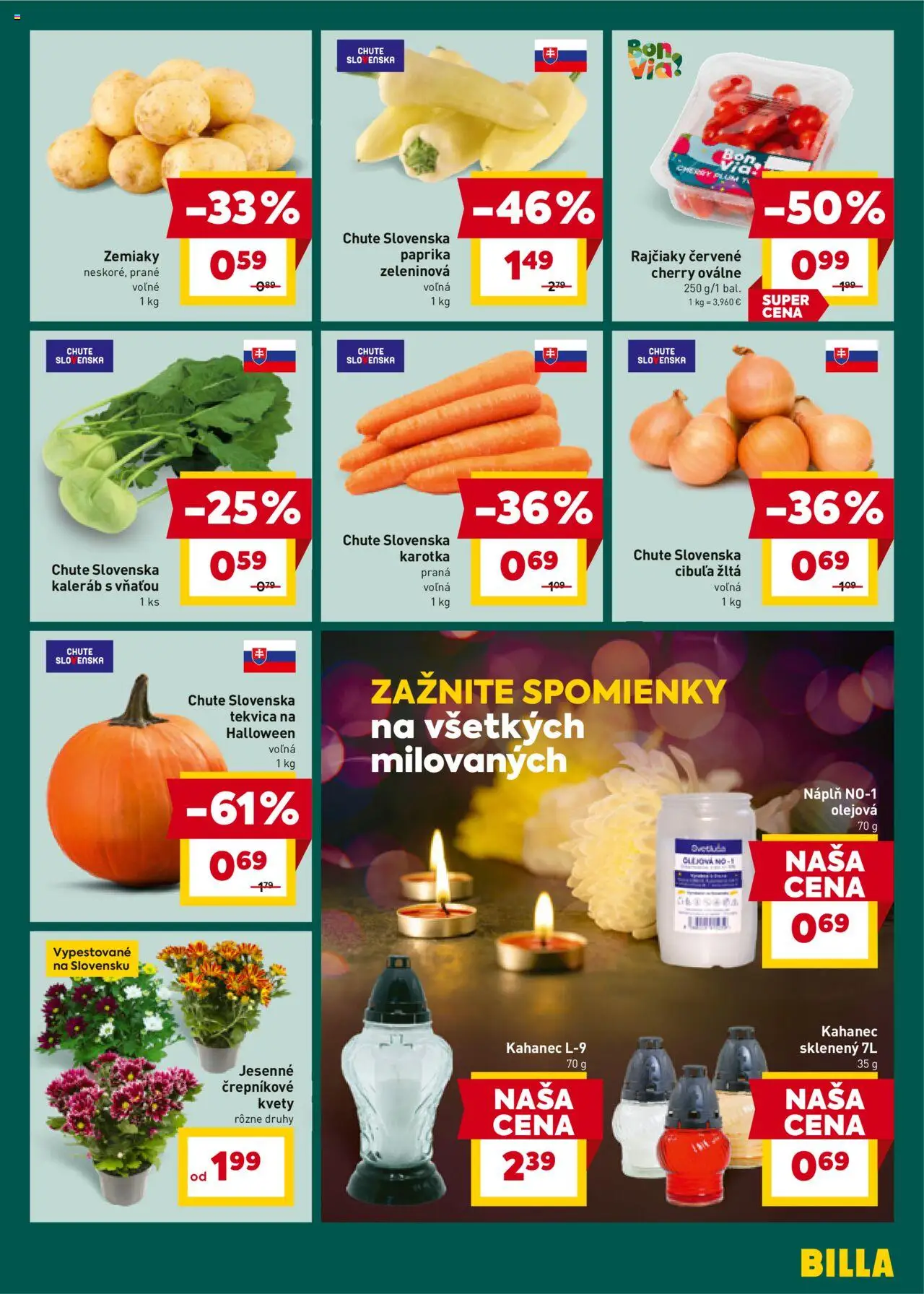 Nové Billa akcie – leták je platný od 15.10.2025 | Strana: 5 | Produkty: Paprika, Zemiaky, Cibuľa, Kvety