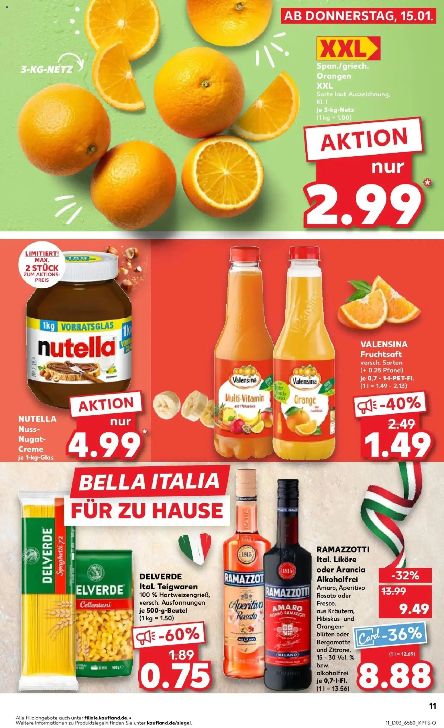 Kaufland prospekt Oldenburg	 – gültig ab 19.01.2026 | Seite: 11 | Produkte: Nutella, Valensina, Fruchtsaft, Ramazzotti