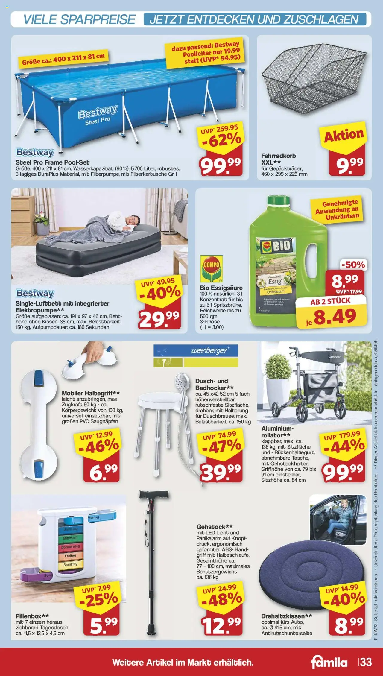 Famila Nordwest Prospekt 	 - gültig ab dem 03.08.2025 | Seite: 36 | Produkte: Bett, Kissen, Essig, Badhocker