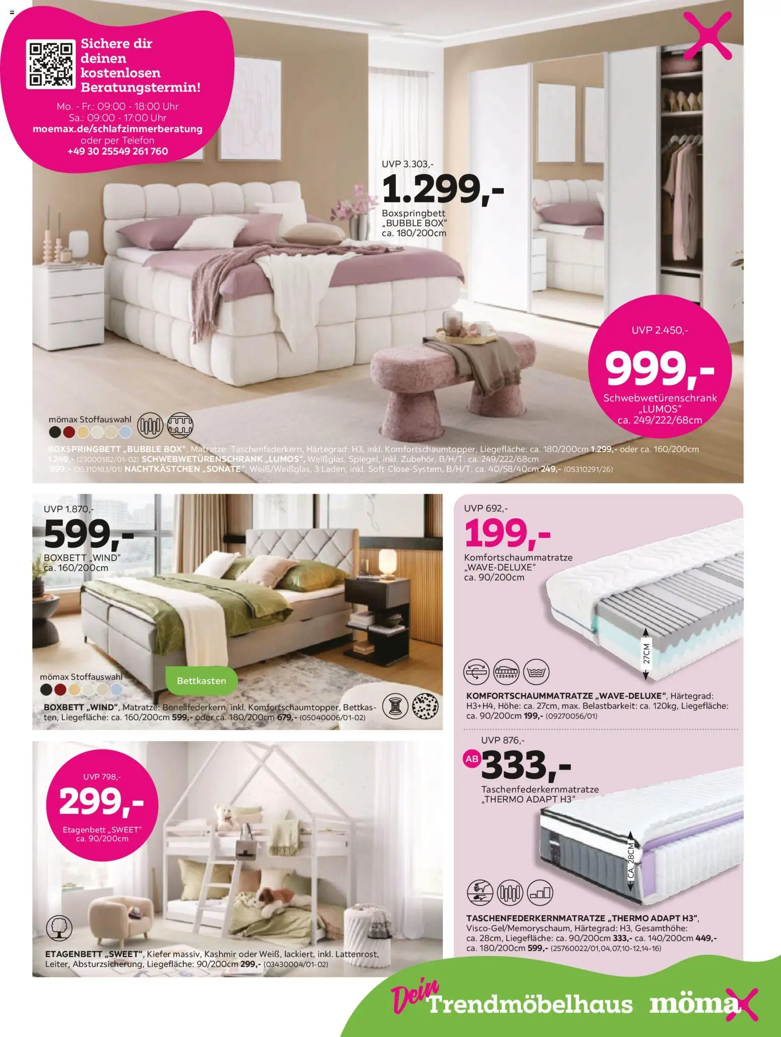 Mömax Prospekt 	 – gültig ab 16.02.2026 | Seite: 5 | Produkte: Matratze, Boxspringbett, Nachtkästchen, Uhr