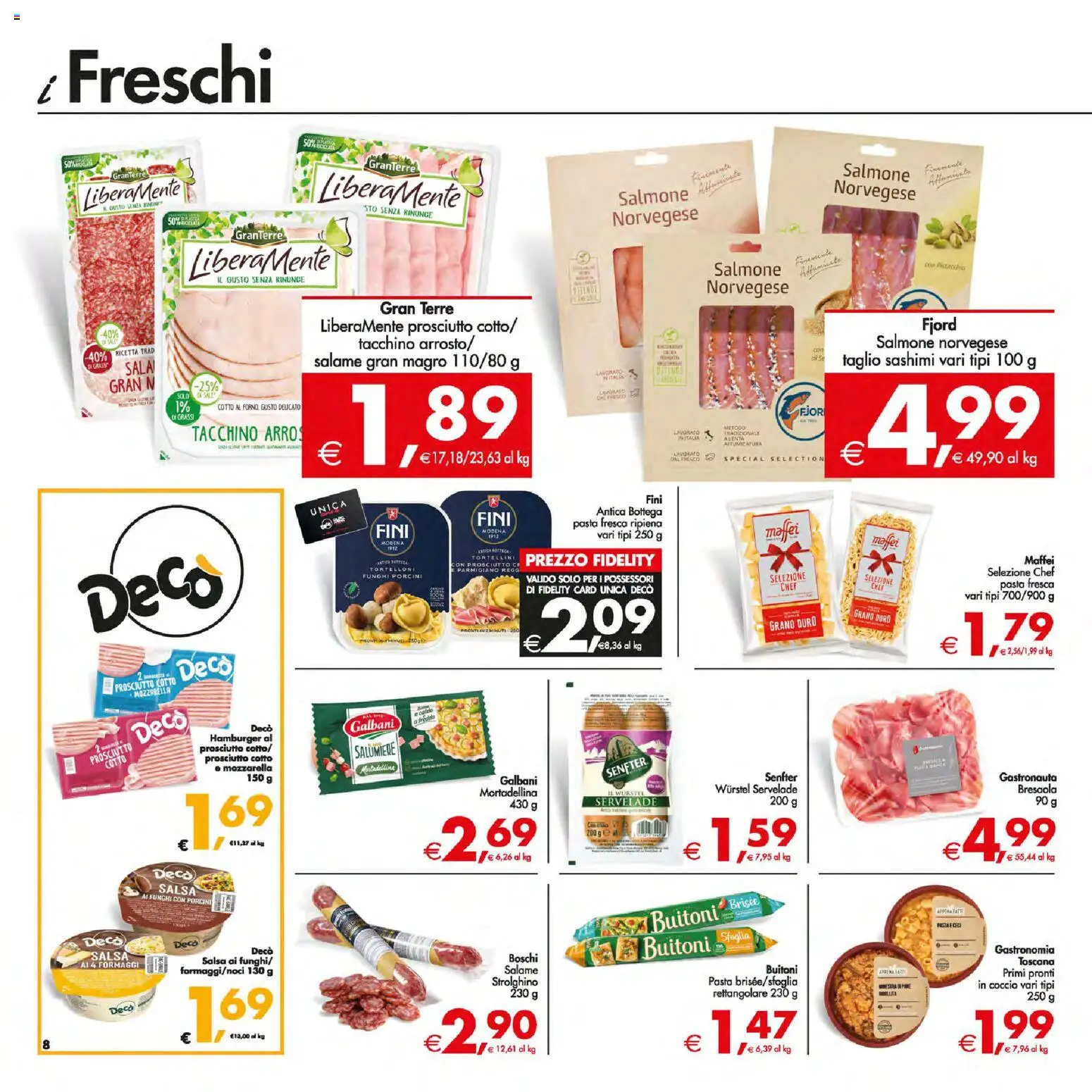 Volantino Decò del 13.01.2026 | Pagina: 8 | Prodotti: Salame, Salmone, Sale, Hamburger