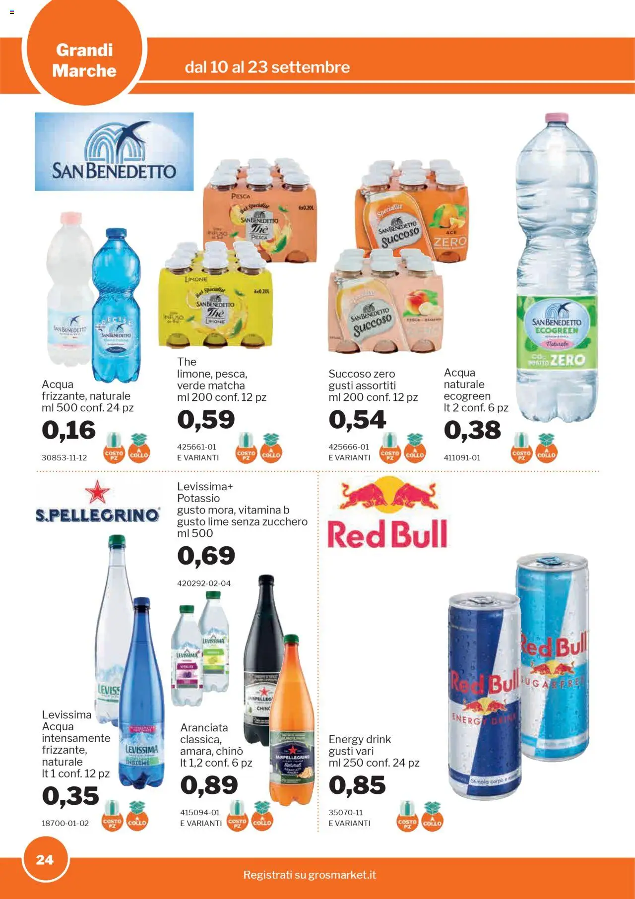 Volantino Sogegross del 10.09.2025 | Pagina: 24 | Prodotti: Acqua, Zucchero, Limone, Red Bull