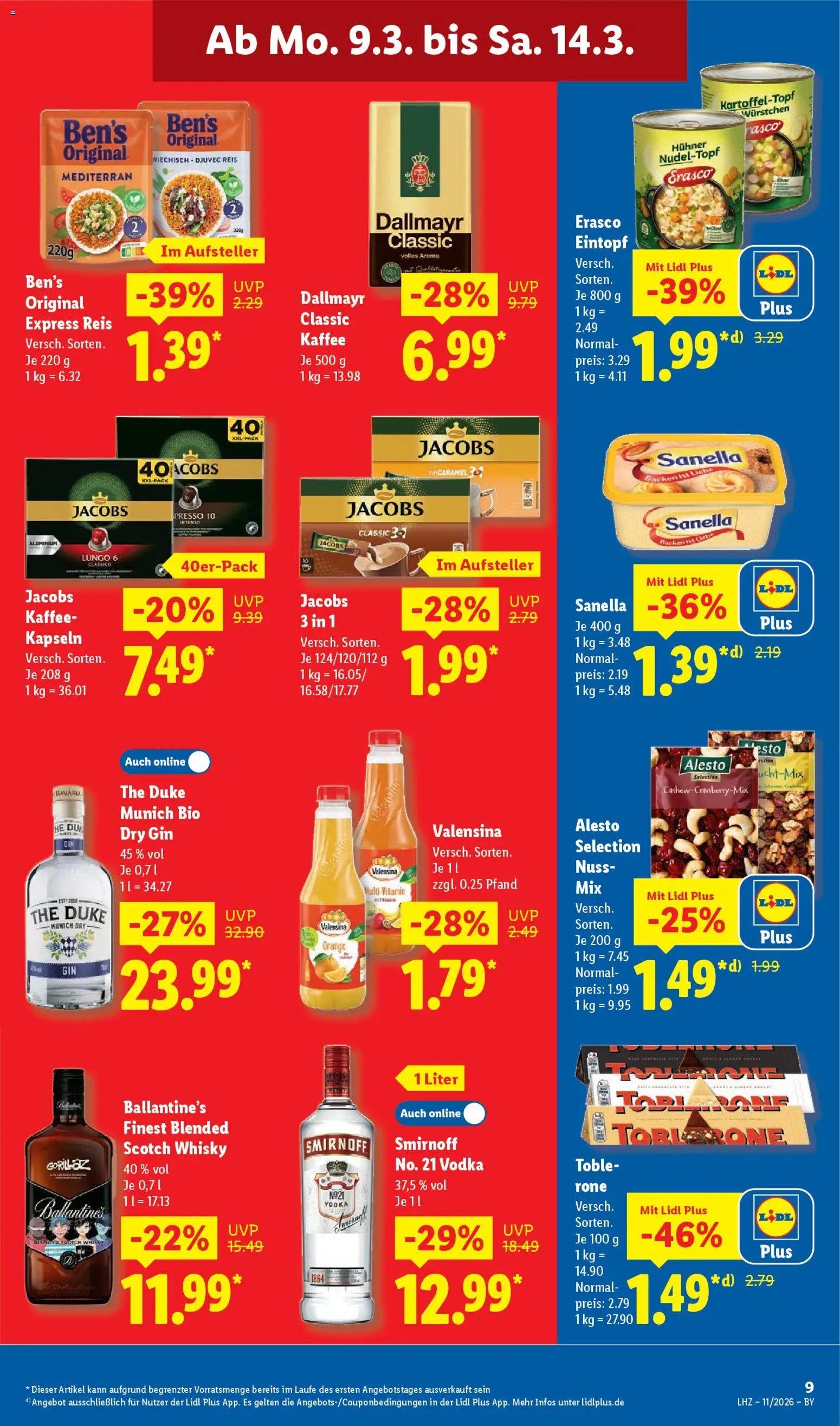 Lidl Prospekt Traunreut – gültig ab 09.03.2026 | Seite: 23 | Produkte: Valensina, Sanella, Gin, Erasco
