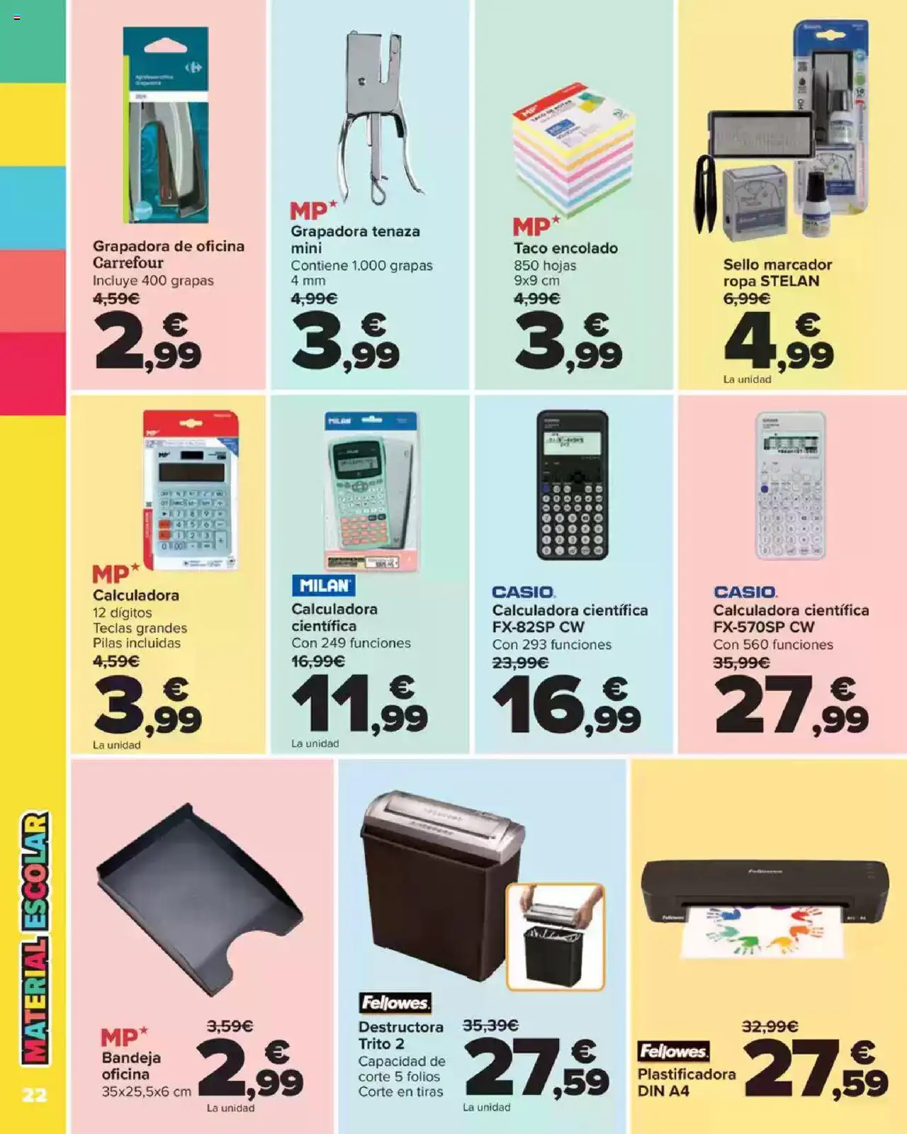 Carrefour Vuelta al Cole │ válido desde el 18.08.2025 | Página: 22 | Productos: Autoradio, Ropa, Calculadora, Bandeja