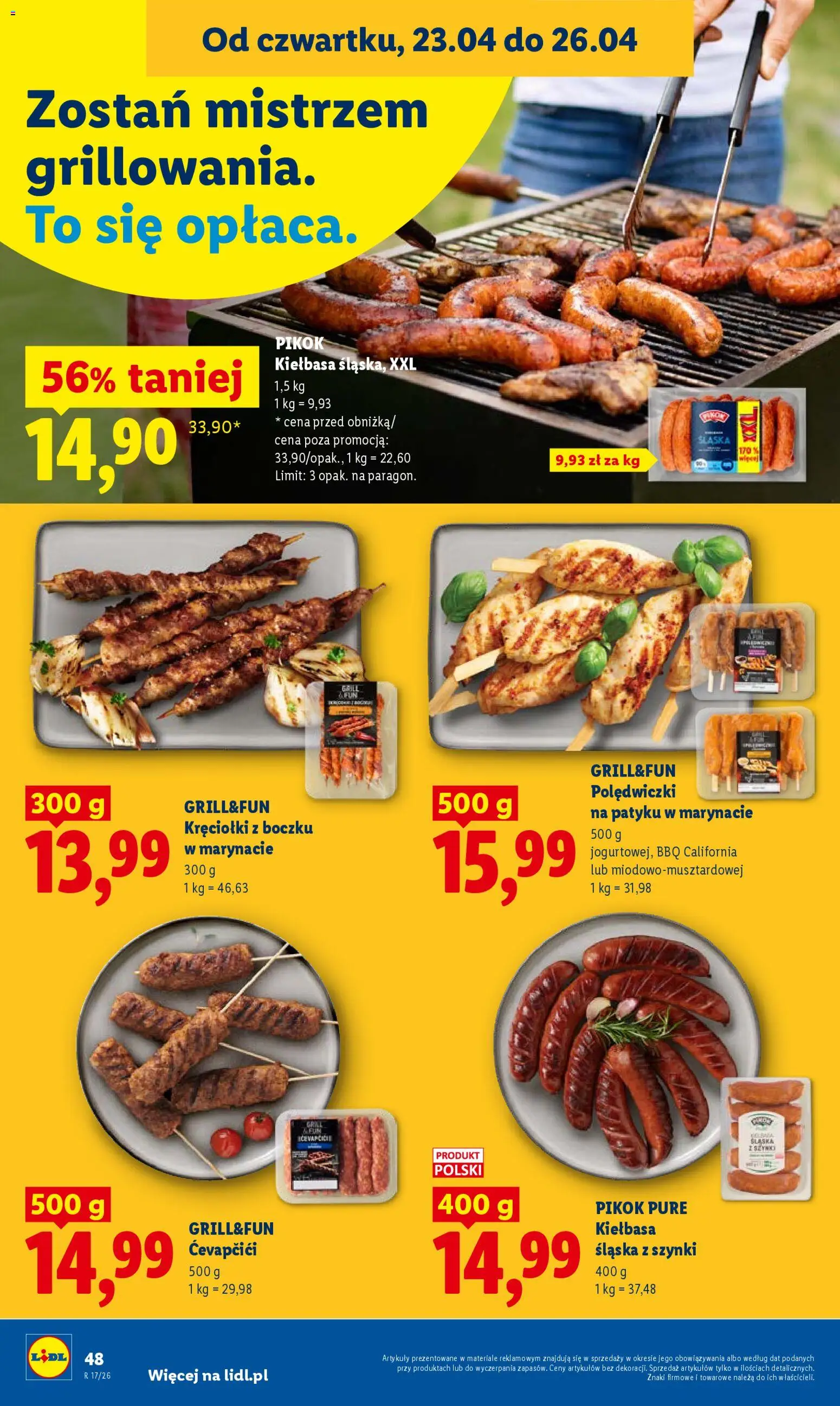 Lidl gazetka od 23.04.2026 | Strona: 48 | Produkty: Kiełbasa, Kiełbasa śląska
