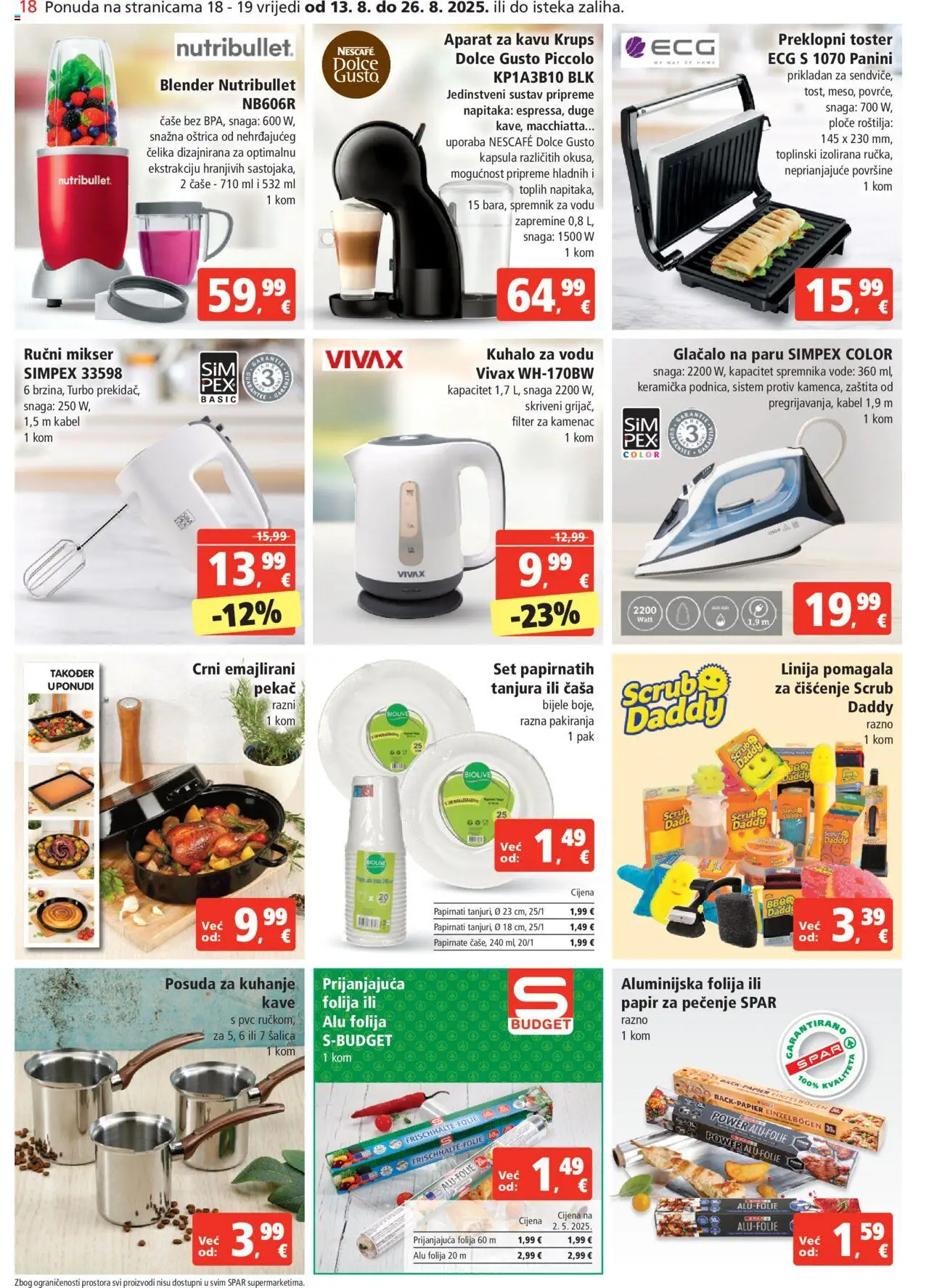 Spar katalog | vrijedi od 13.08.2025 | Stranica: 18 | Proizvodi: Aparat za kavu, Toster, Dolce Gusto, Kabel