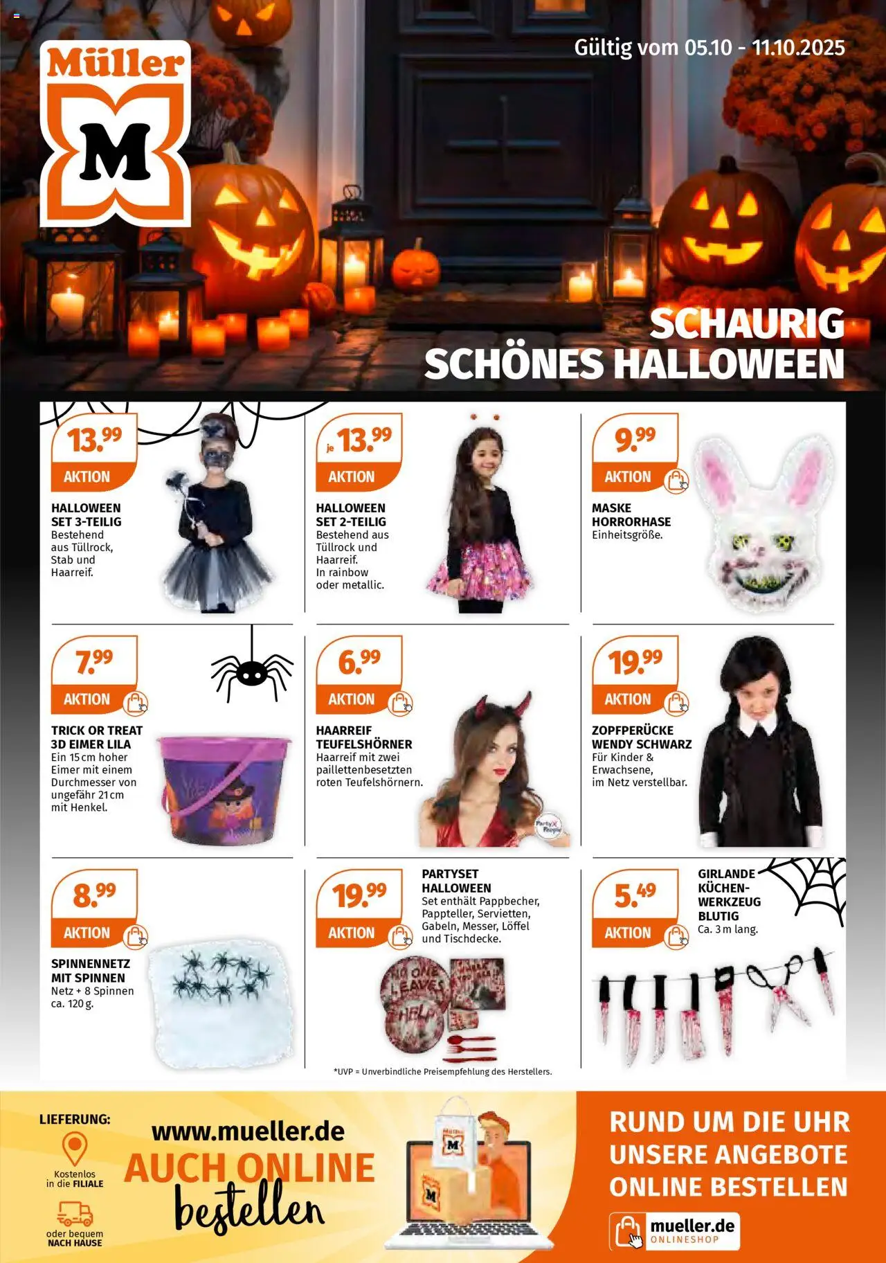 Müller Halloween kann kommen! – gültig ab 05.10.2025 | Seite: 1 | Produkte: Maske, Kuchen, Uhr