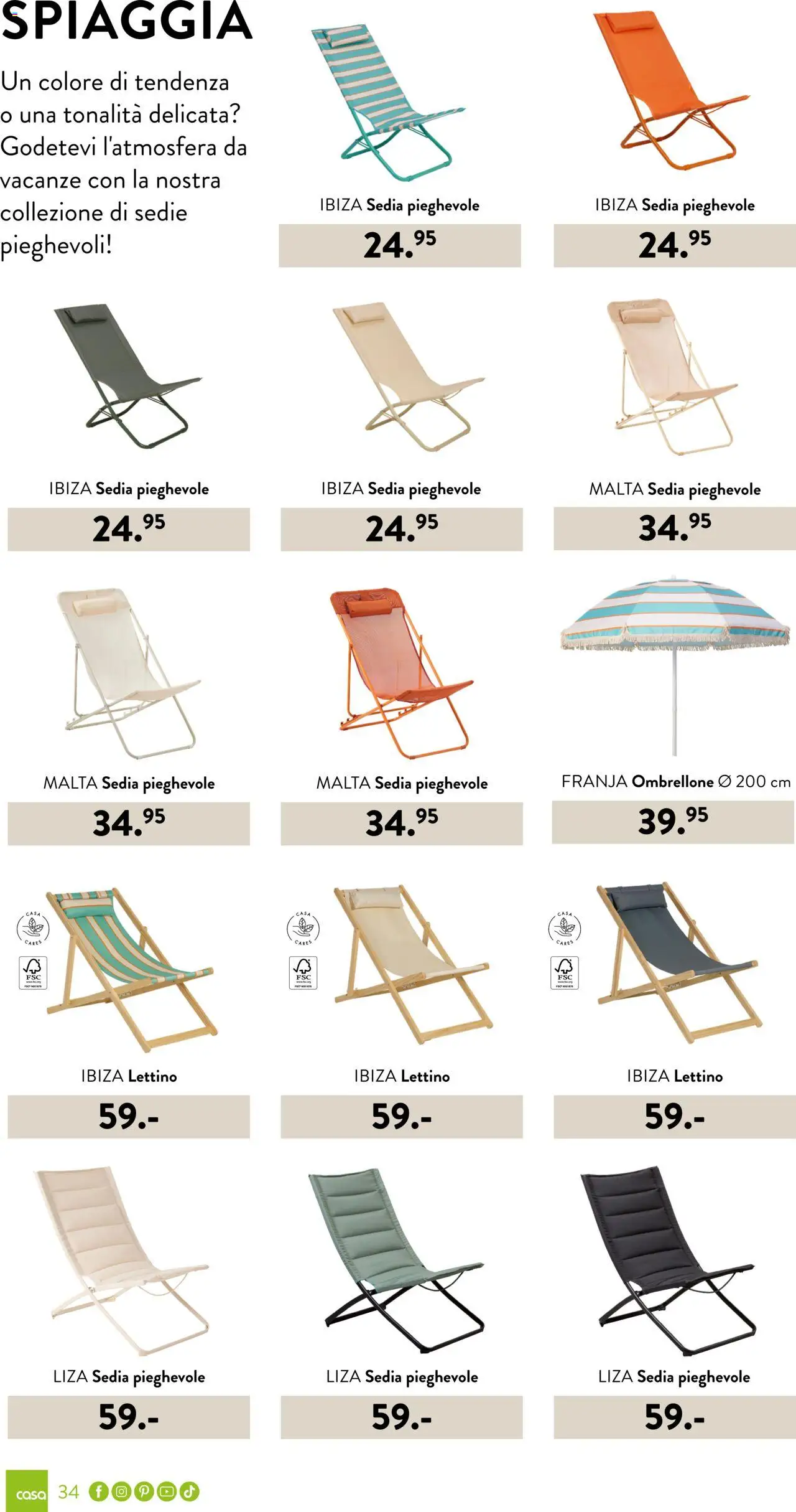 Volantino Casa del 03.03.2025 | Pagina: 34 | Prodotti: Ombrellone, Lettino, Sedia