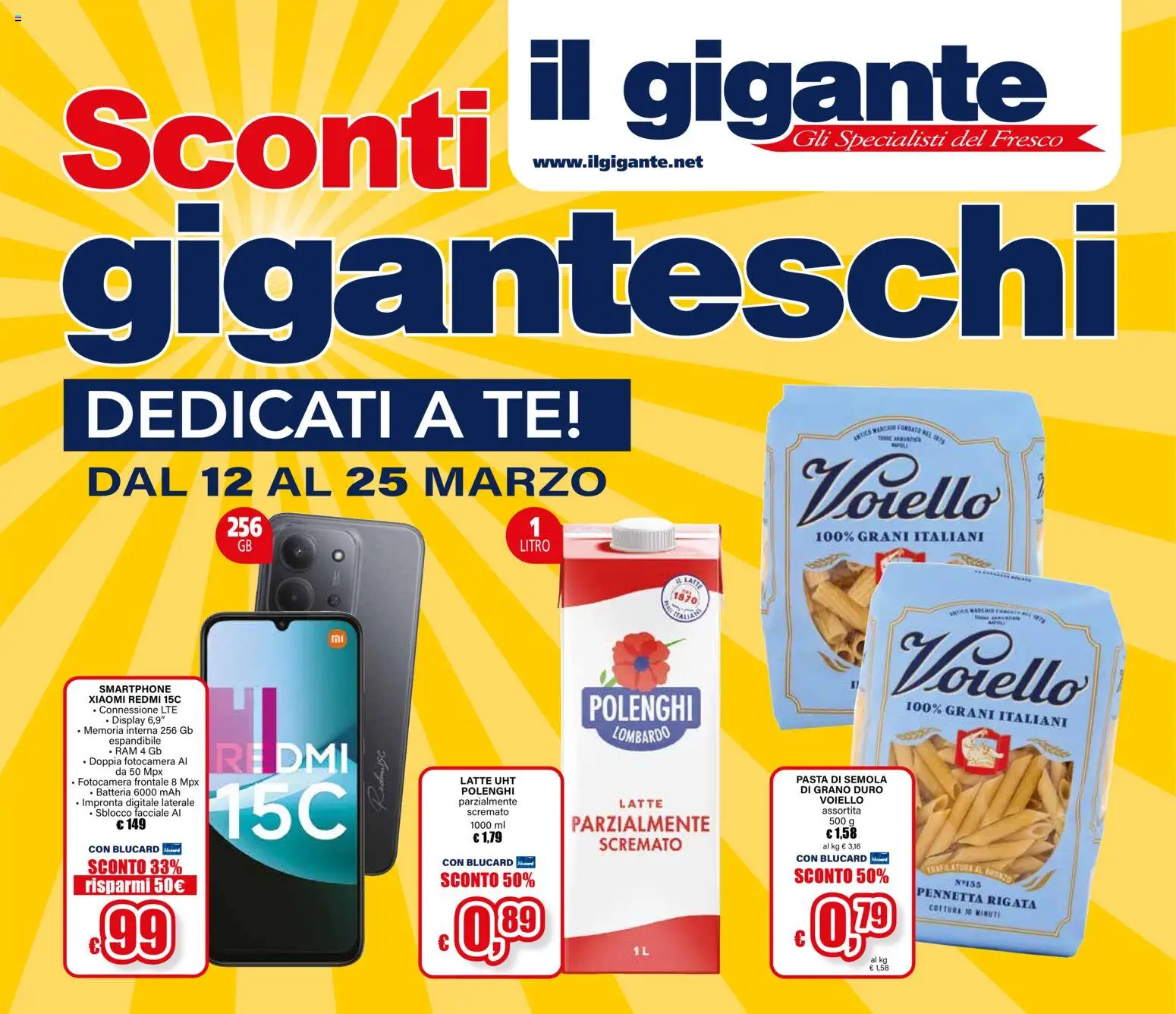 Volantino Il Gigante del 12.03.2026 | Pagina: 1 | Prodotti: Xiaomi, Pasta, Fotocamera, Batteria