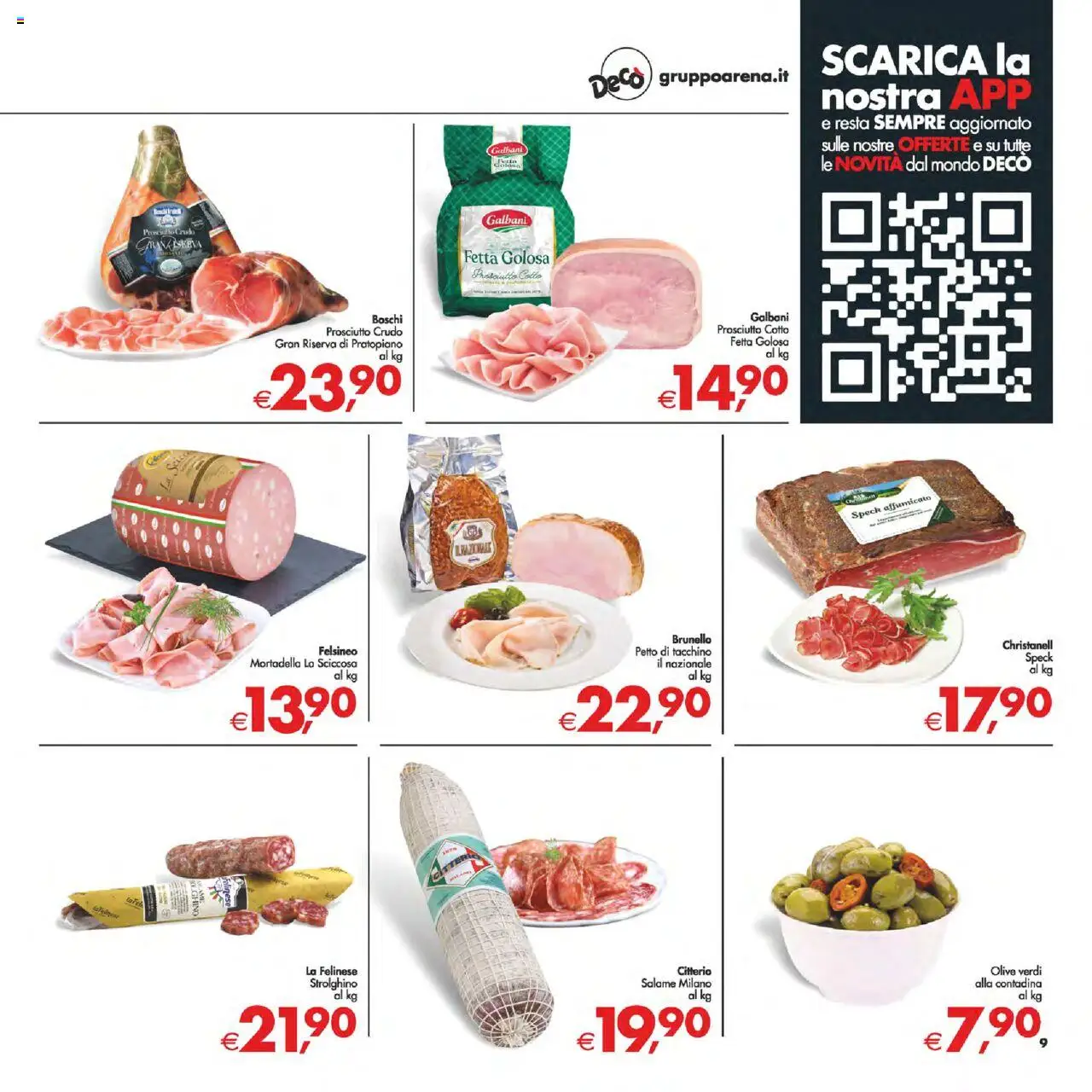 Volantino Decò del 22.08.2025 | Pagina: 9 | Prodotti: Prosciutto Cotto, Salame, Olive, Mortadella