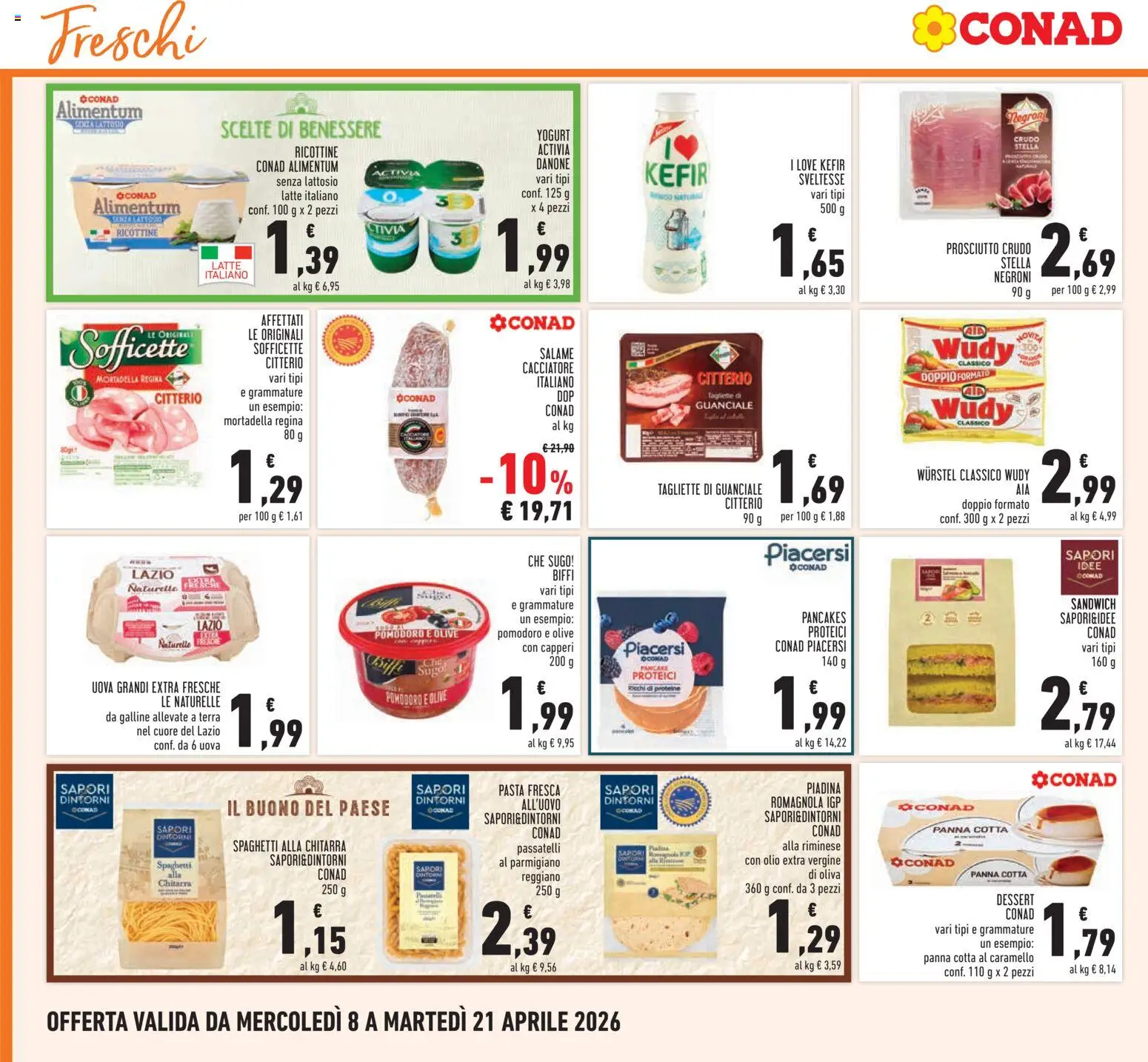 Volantino Conad del 08.04.2026 | Pagina: 12 | Prodotti: Yogurt, Uova, Prosciutto, Piadina
