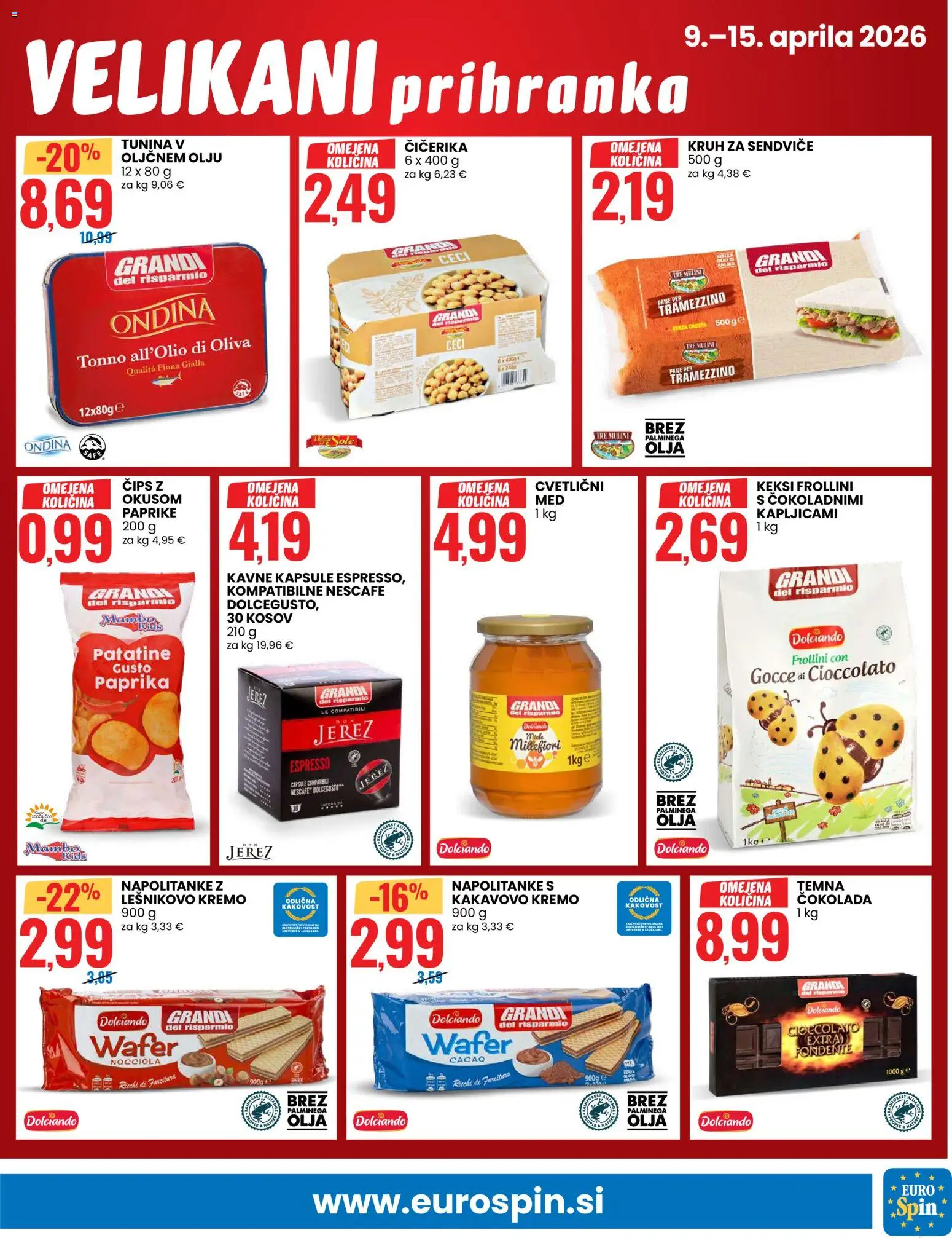 Novi Eurospin katalog ponudbe – veljaven od 09.04.2026 | Stran: 3 | Izdelki: Napolitanke, Kavne kapsule, Kruh, Cips