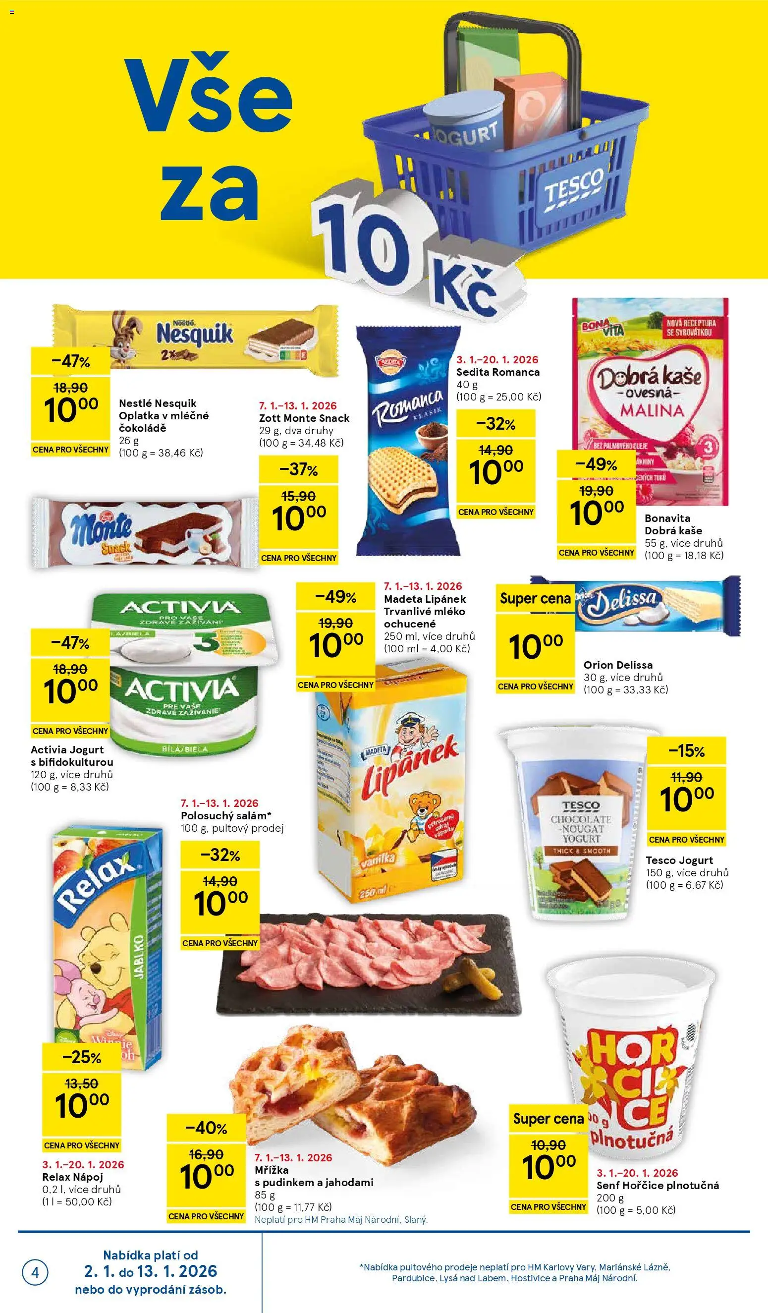 Tesco leták - Hypermarket od 07.01.2026 | Strana: 4 | Produkty: Mléko, Jogurt, Hořčice, Kaše