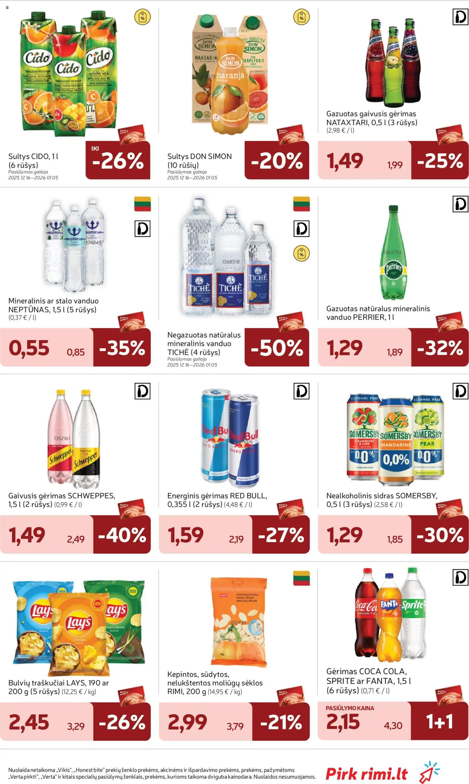 Rimi akcijos nuo 29.12.2025 | Puslapis: 21 | Prekių: Nealkoholinis sidras, Sultys, Traškučiai, Mineralinis vanduo