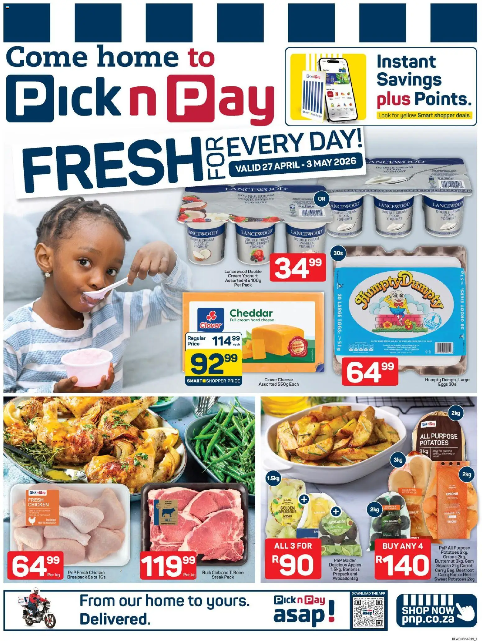 New Pick n Pay catalogue – valid from 27.04.2026 | Page: 1 | Products: Squash, Beef, Desmaquilante, Potatoes