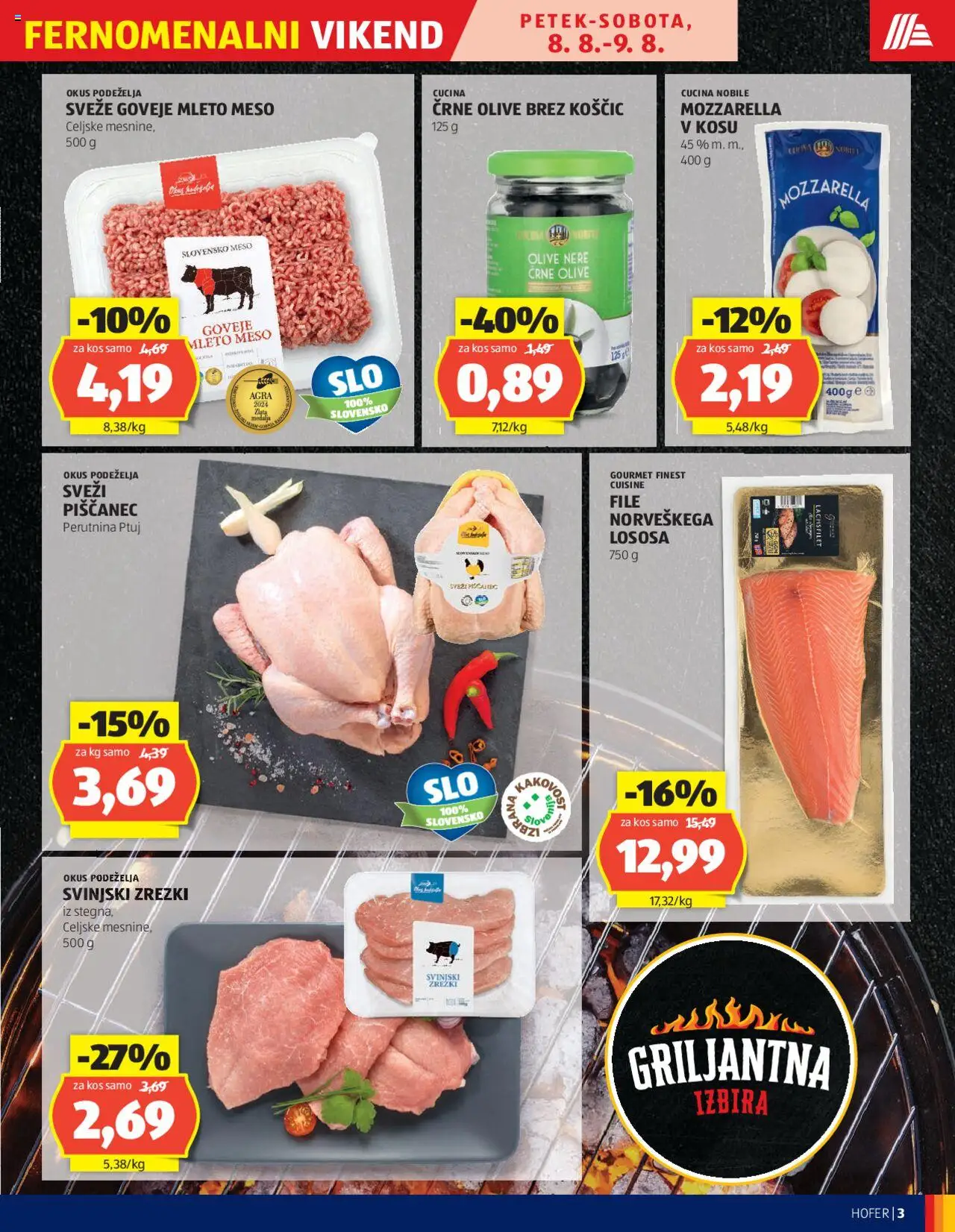 Hofer katalog │ velja od 07.08.2025 | Stran: 3 | Izdelki: Mleto meso, Kos, Olive, Zrezki