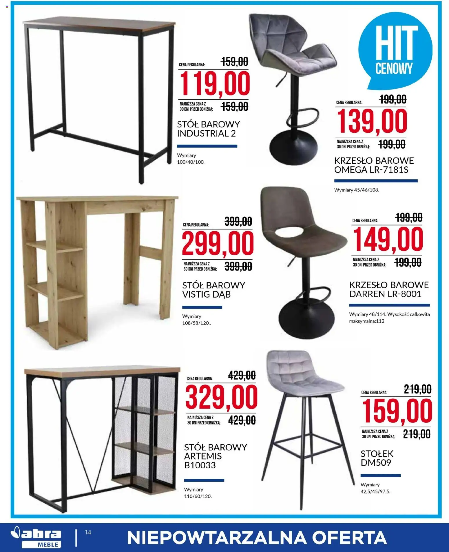 Abra meble Gazetka od 07.01.2026 | Strona: 14 | Produkty: Stół, Krzesło
