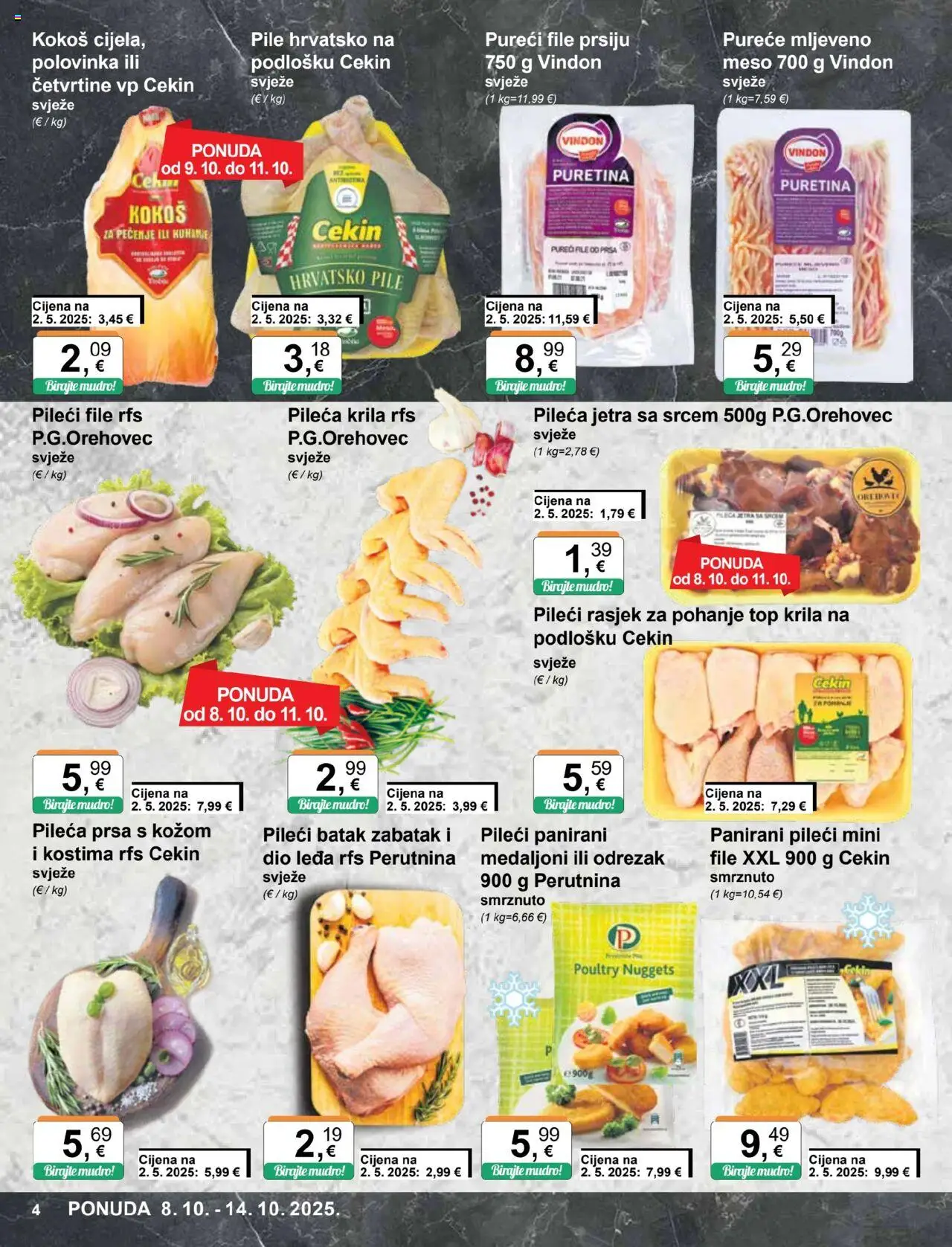 KTC katalog | vrijedi od 08.10.2025 | Stranica: 4 | Proizvodi: Puretina, Pileća krila, Pileći file, Meso
