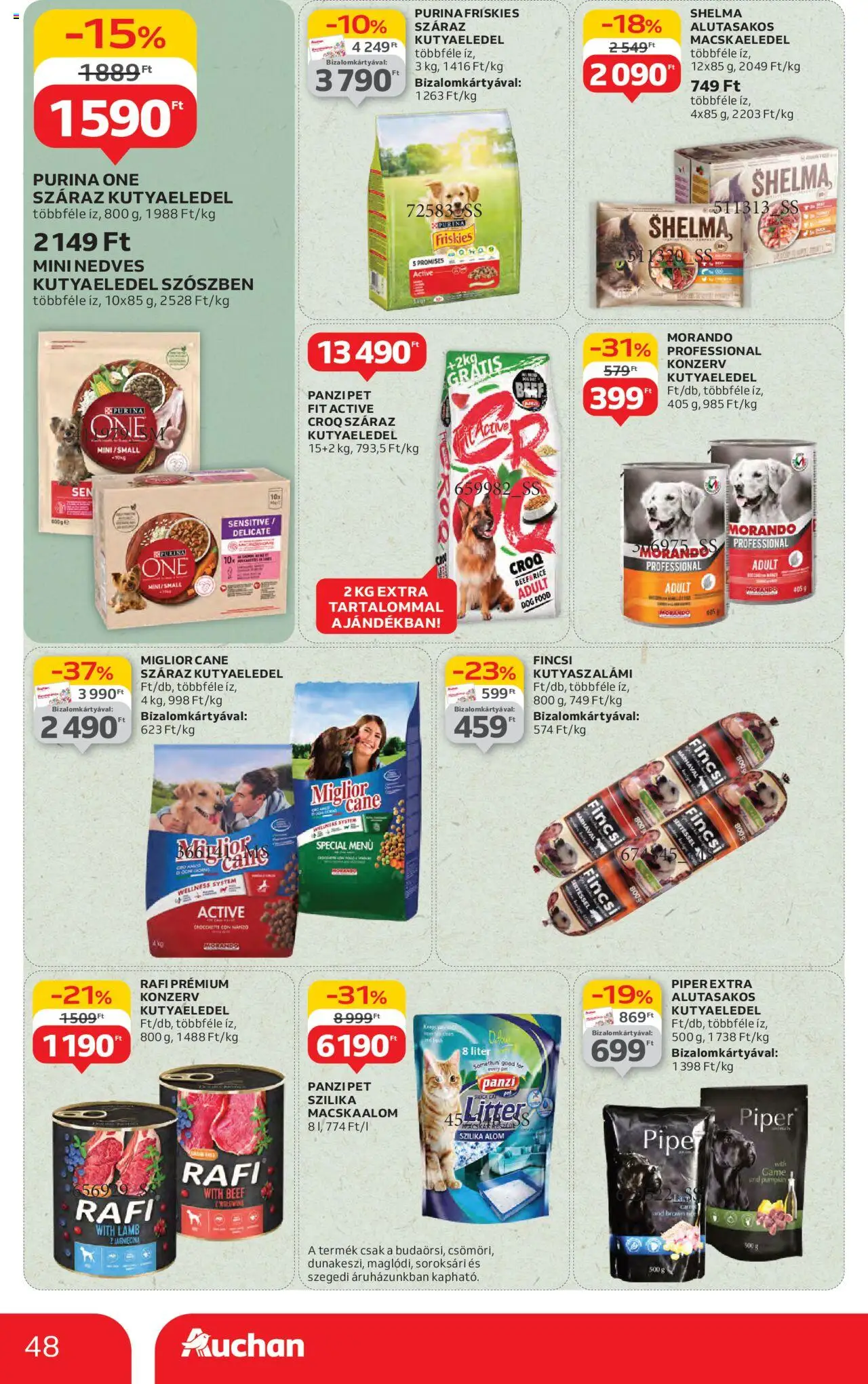 Auchan akciós ujság - amely érvényes a következő dátumtól: 26.06.2025 | Oldal: 48 | Termékek: Macskaalom, Macskaeledel, Kutyaeledel, Purina one