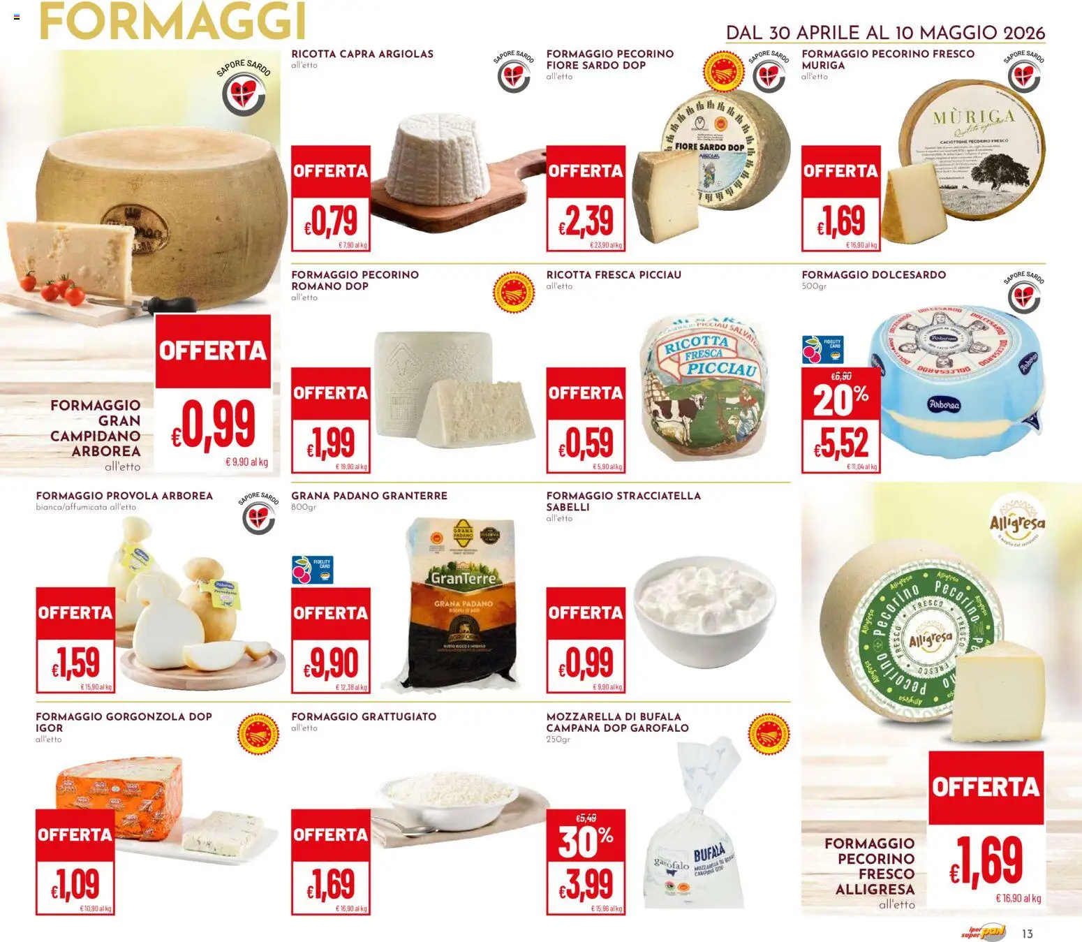 Volantino Pan del 30.04.2026 | Pagina: 13 | Prodotti: Formaggio, Grana Padano, Provola, Pecorino
