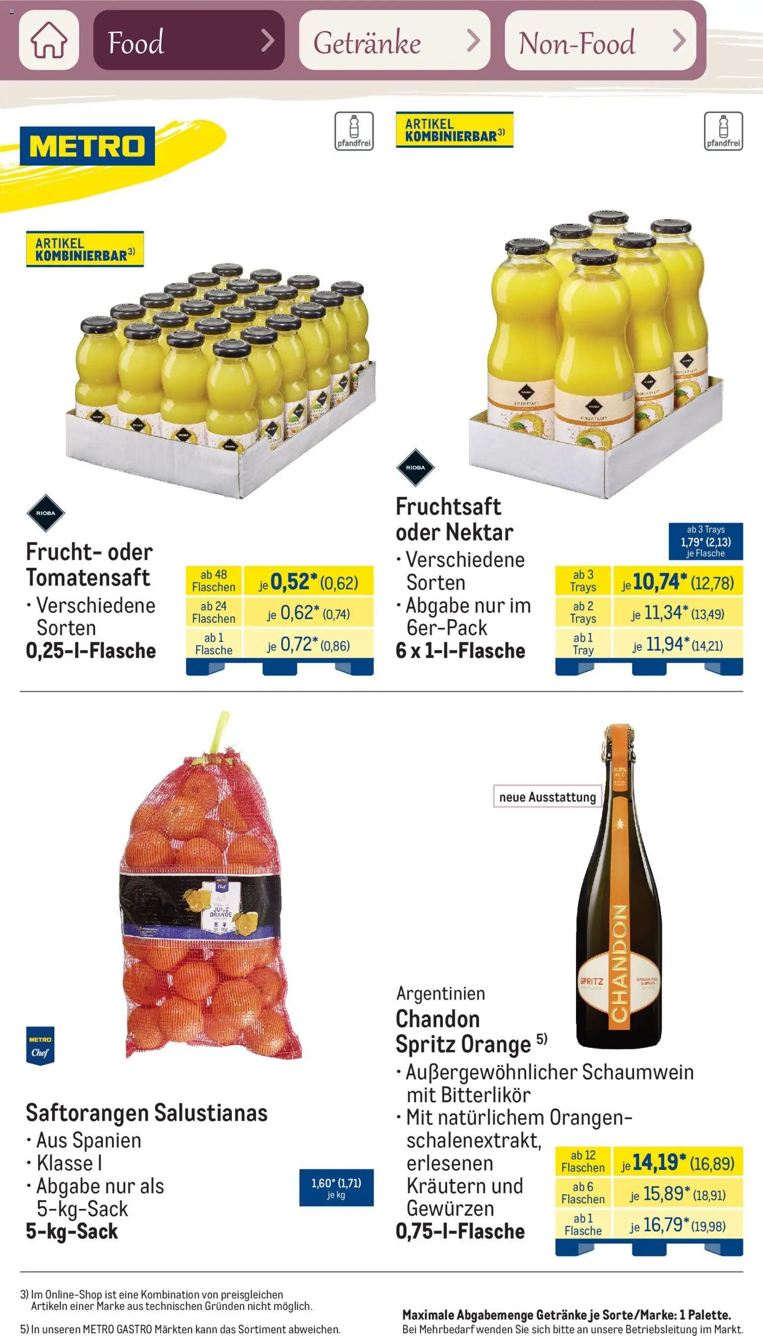 Metro Saisonkatalog Frühlingsgenuss – gültig ab 01.03.2026 | Seite: 6 | Produkte: Orangen, Fruchtsaft