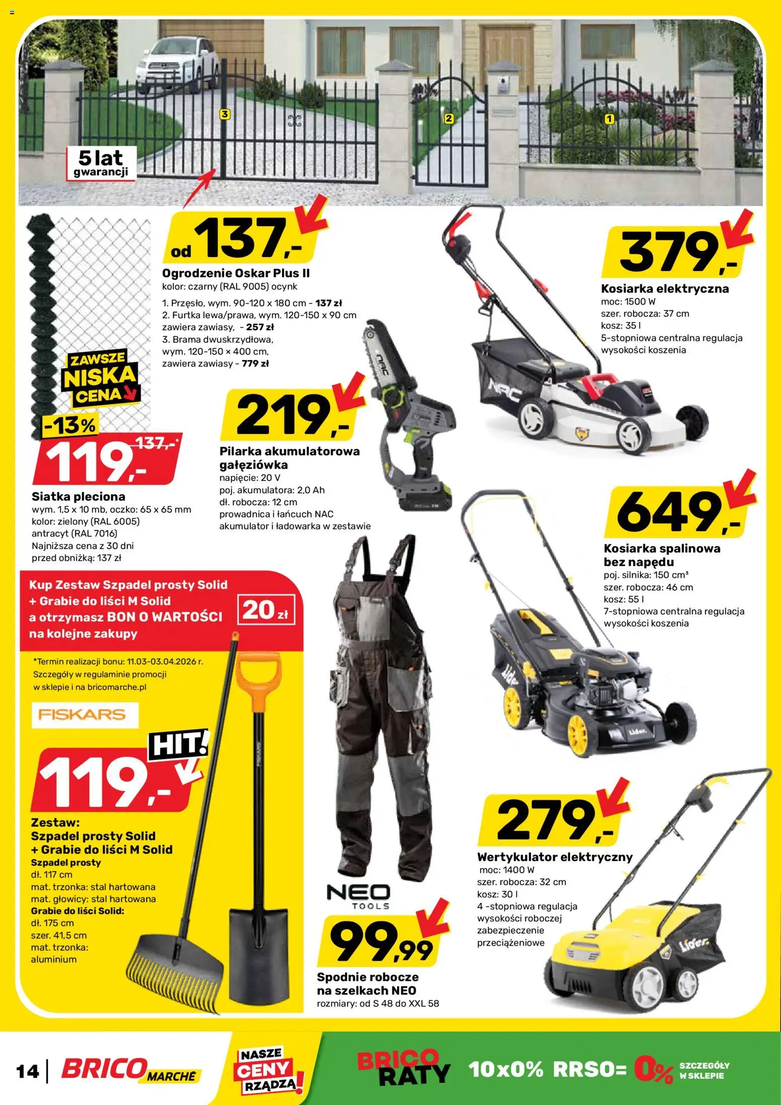 Brico Marché gazetka od 11.03.2026 | Strona: 14 | Produkty: Ładowarka, Kosiarka, Kosz, Siatka