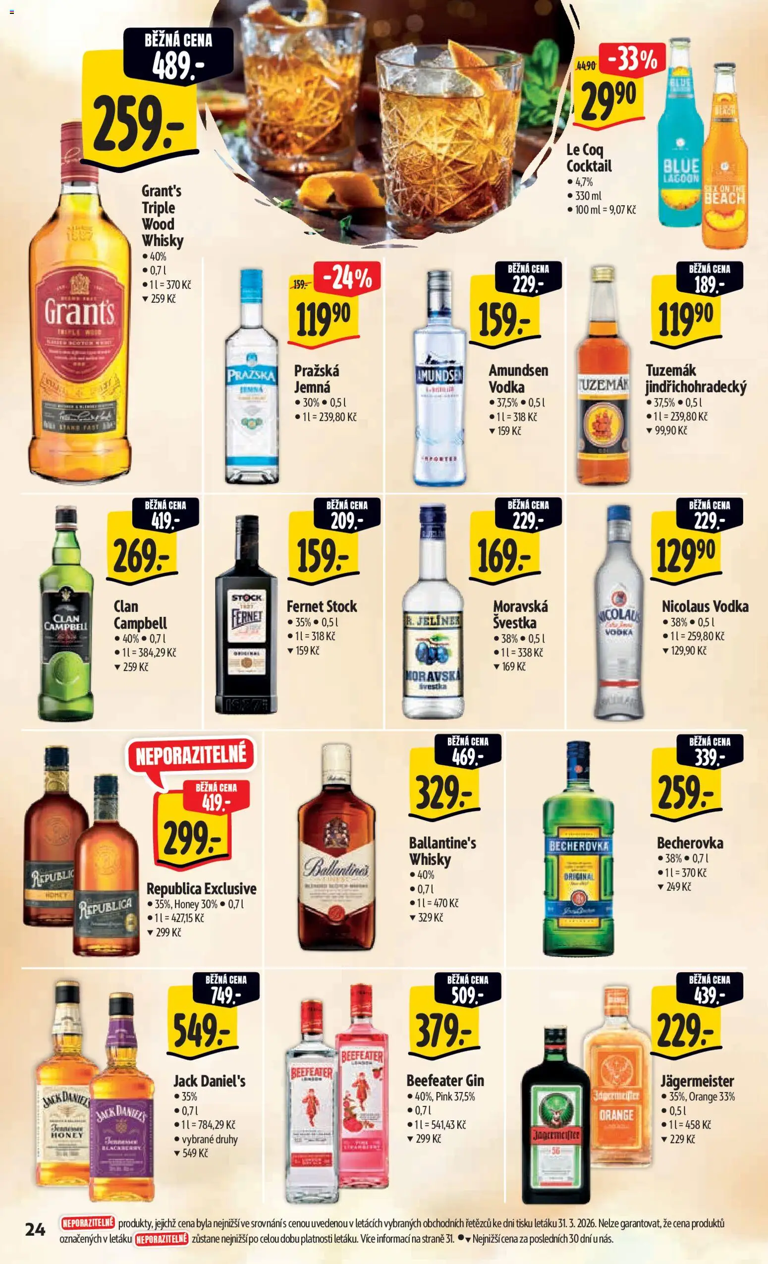 Albert leták - Hypermarket od 07.04.2026 | Strana: 34 | Produkty: Jägermeister, Whisky, Becherovka, Beefeater