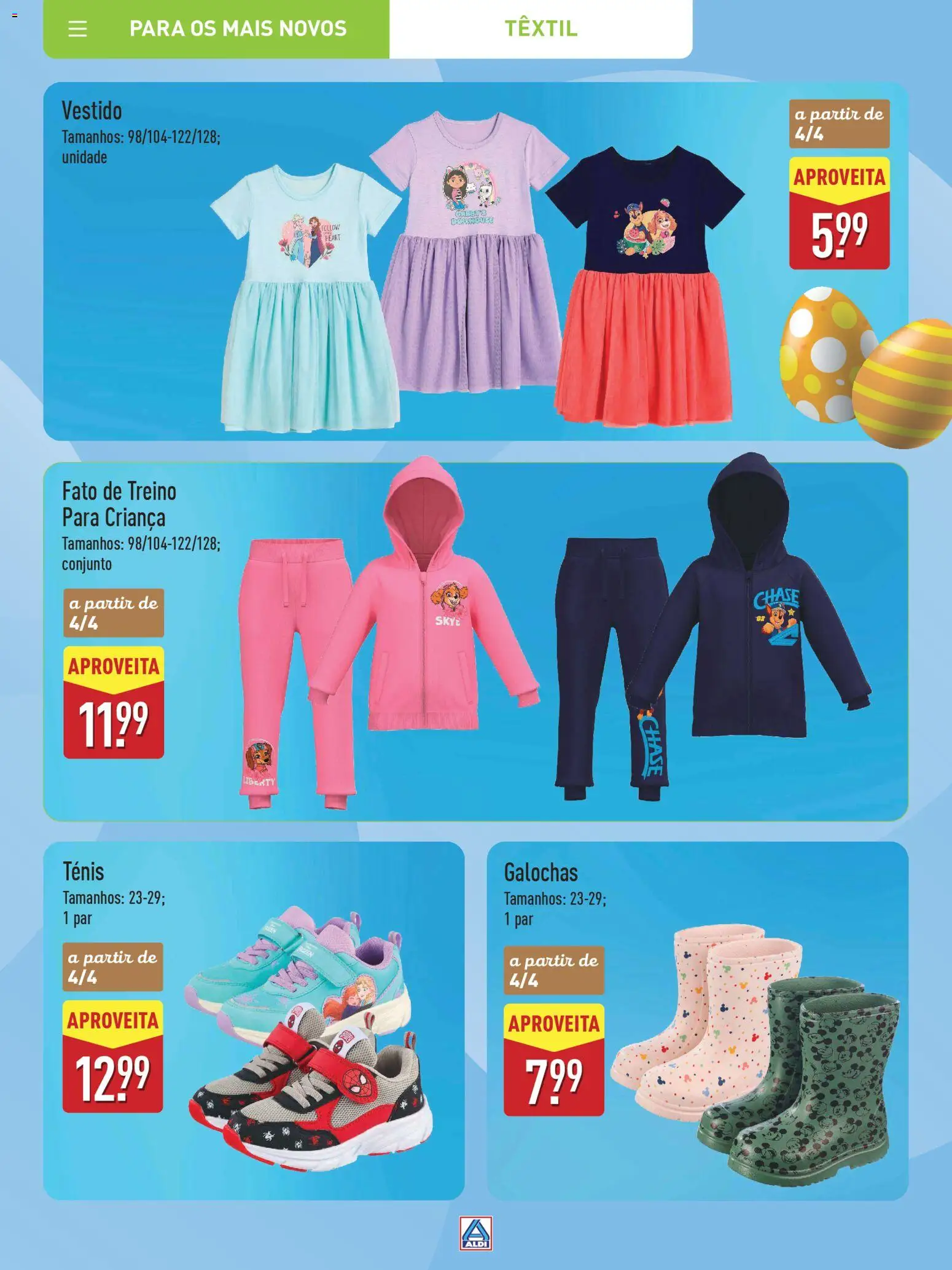 Aldi Especial Páscoa │ válido de 11.03.2026 | Página: 75 | Produtos: Vestido, Galochas, Fato