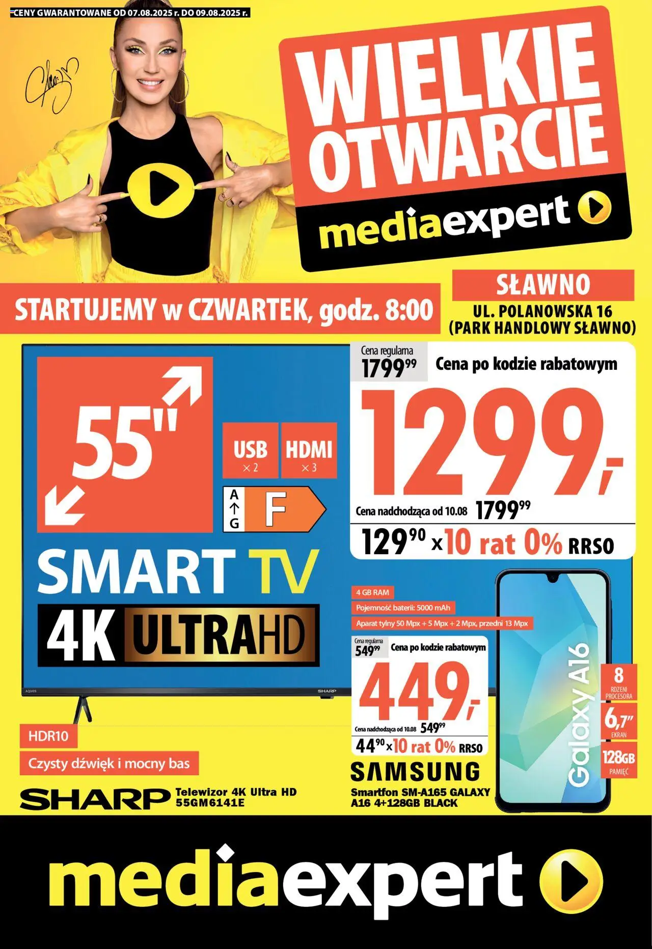 Mediaexpert Gazetka - Wielkie otwarcie Sławno, Polanowska 16 od 07.08.2025 | Strona: 1 | Produkty: Smartfon, Telewizor