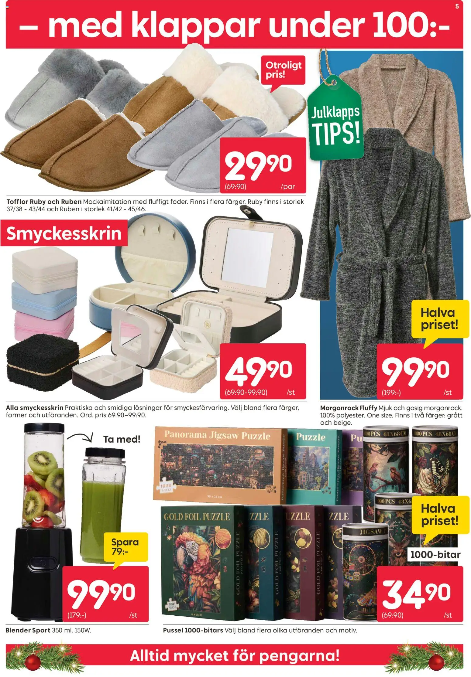 Rusta reklamblad aktuell från 15.12.2025 | Sida: 5 | Produkter: Pussel, Tofflor, Blender, Smyckesskrin