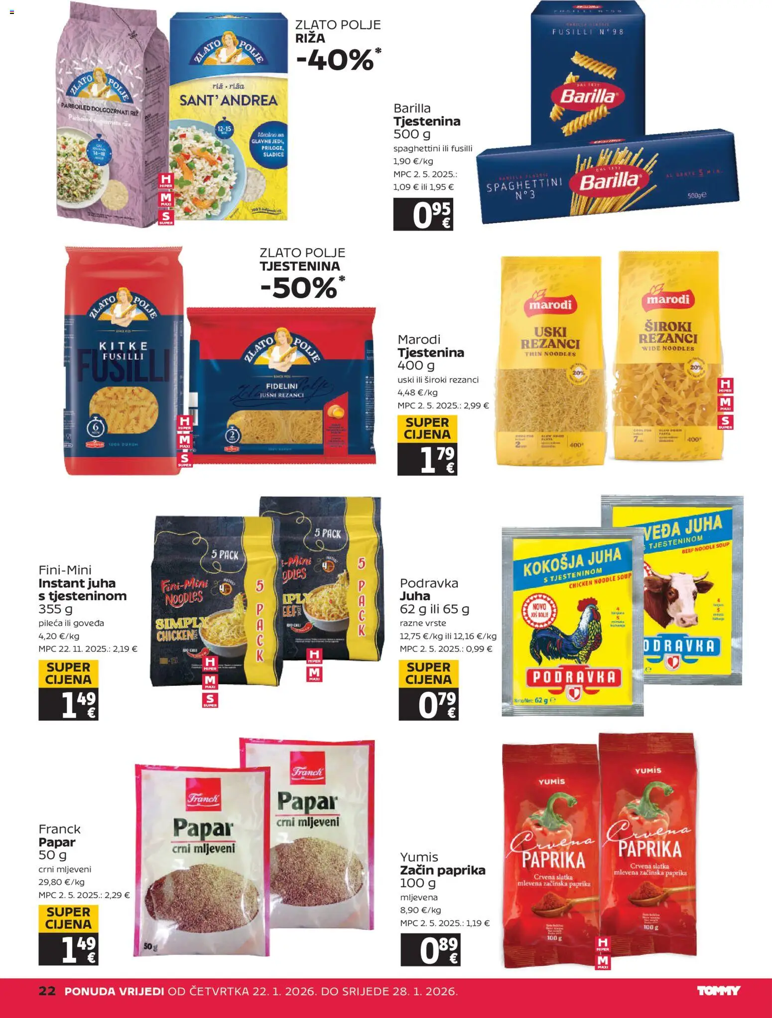 Tommy katalog | vrijedi od 22.01.2026 | Stranica: 22 | Proizvodi: Riža, Rezanci, Tjestenina, Papar
