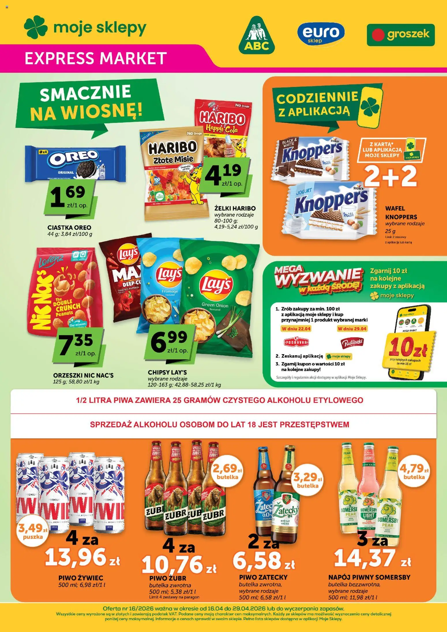 Euro Sklep gazetka - Expressmarket od 16.04.2026 | Strona: 1 | Produkty: Groszek, Piwo, Somersby, Ciastka