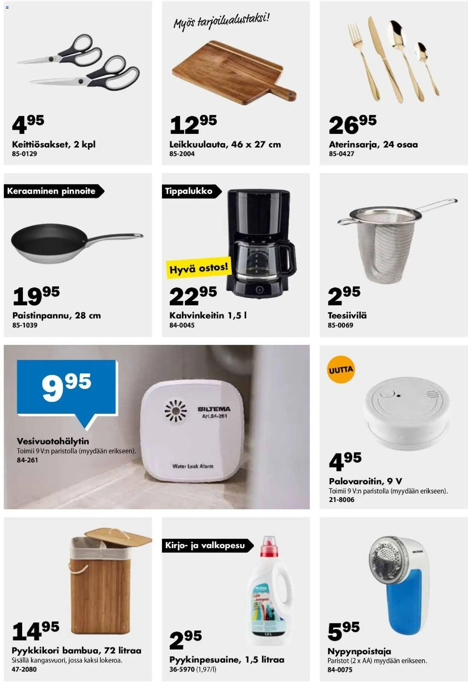 Biltema tarjoukset – voimassa 01.04.2026 alkaen | Sivu: 2 | Tuotteet: Pyykkikori, Kahvinkeitin, Paristot