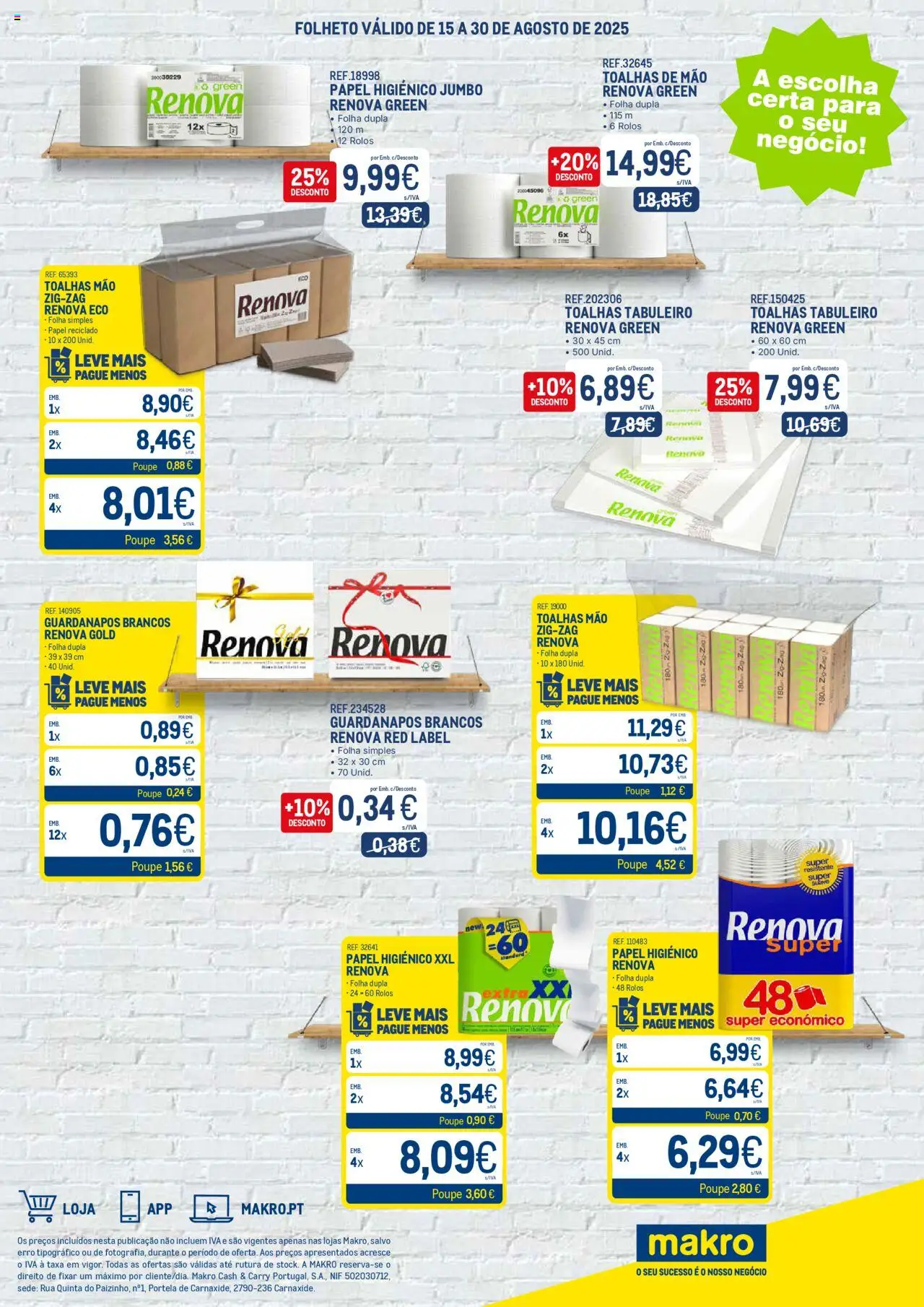 Makro - Monofolha Renova │ válido de 15.08.2025 | Página: 1 | Produtos: Papel higiénico, Guardanapos