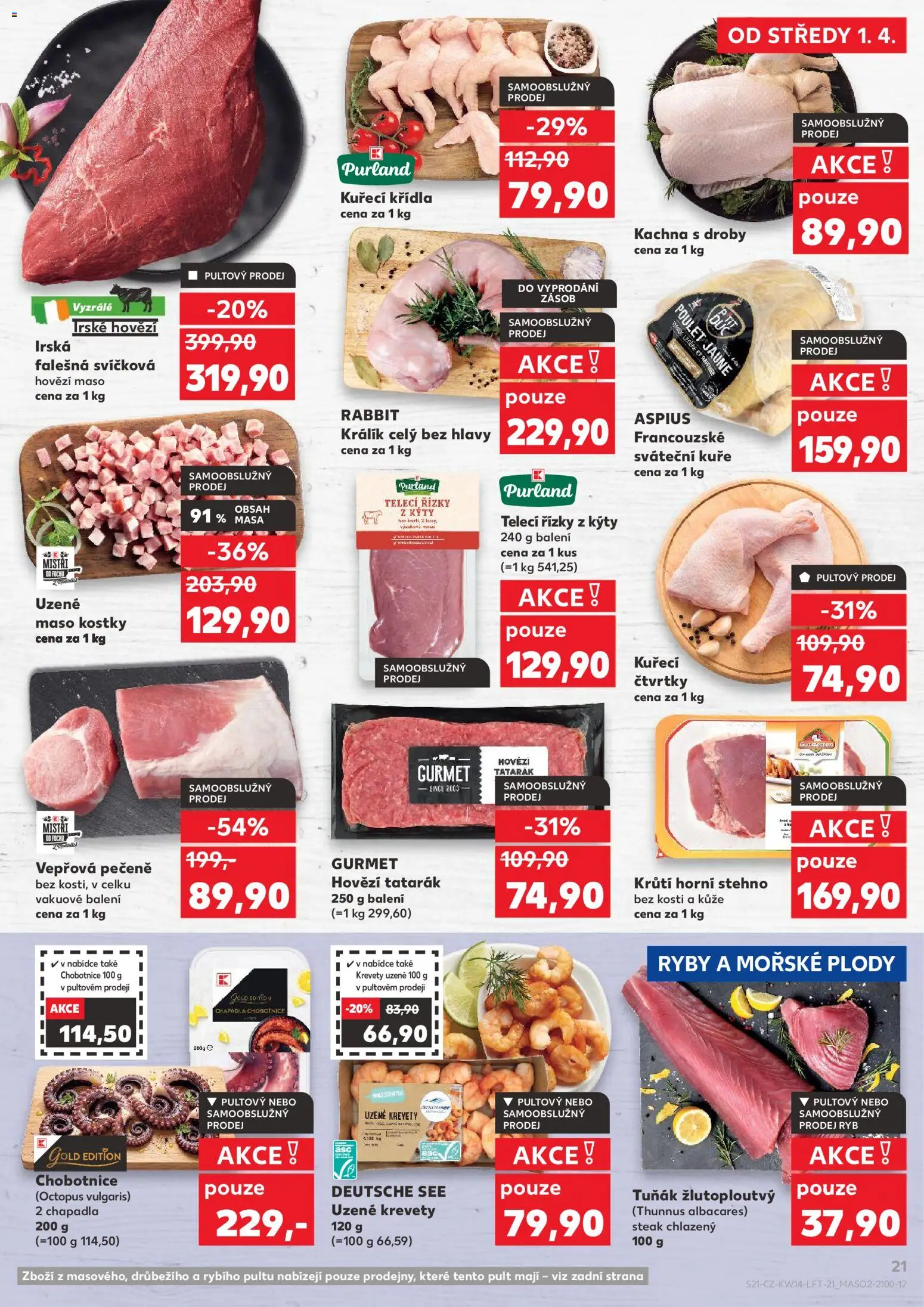 Kaufland leták - Liberec od 01.04.2026 | Strana: 21 | Produkty: Králík, Vepřová pečeně, Kachna, Krevety