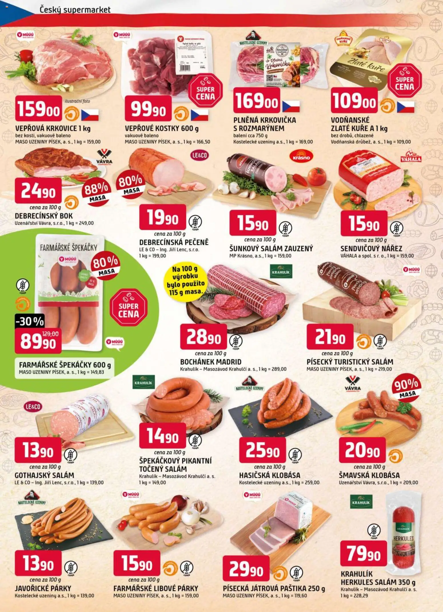 Trefa leták od 25.03.2026 | Strana: 2 | Produkty: Salám, Šunkový salám, Maso, Krkovice
