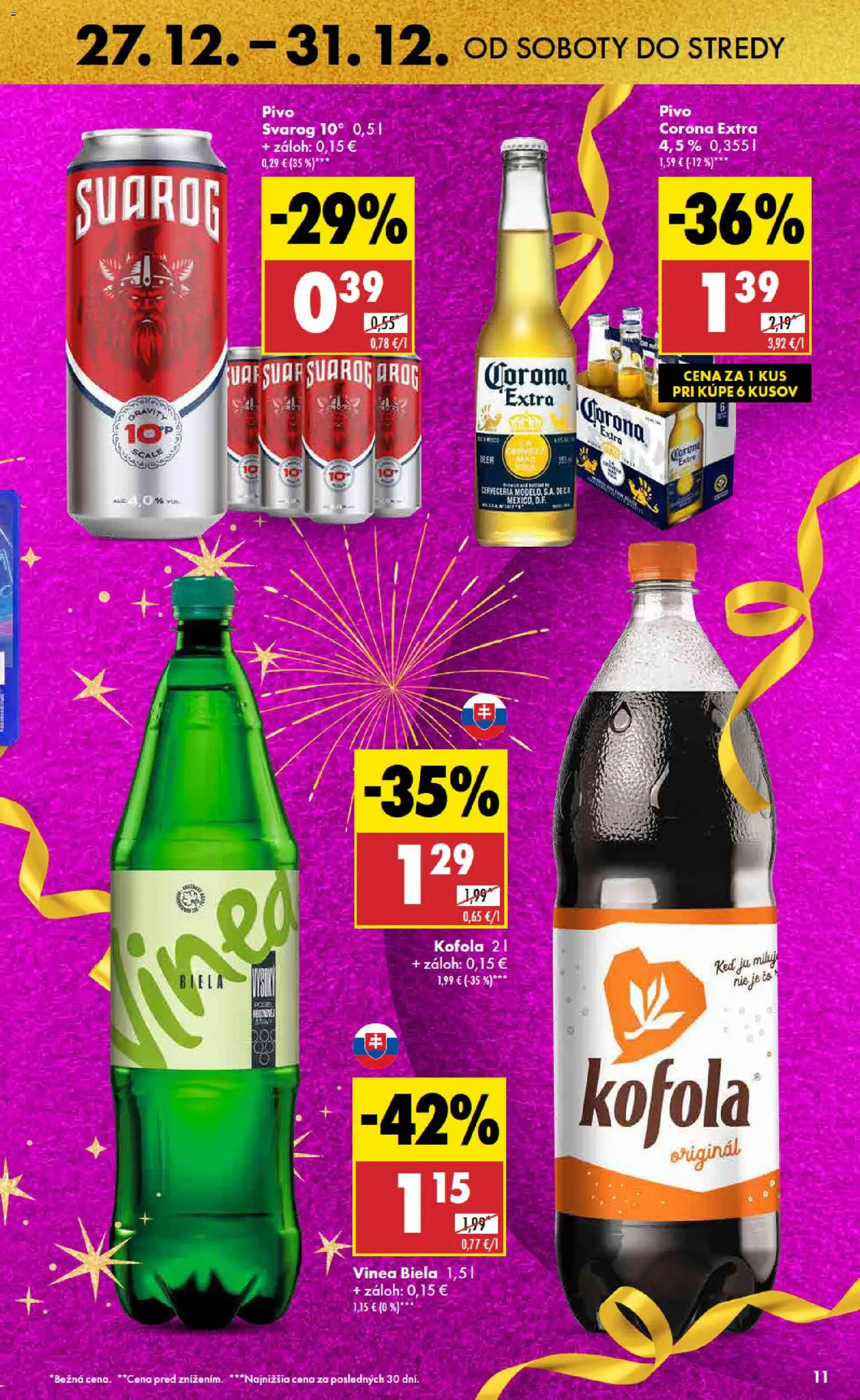 Nové Biedronka akcie – leták je platný od 27.12.2025 | Strana: 11 | Produkty: Pivo, Kofola, Vinea