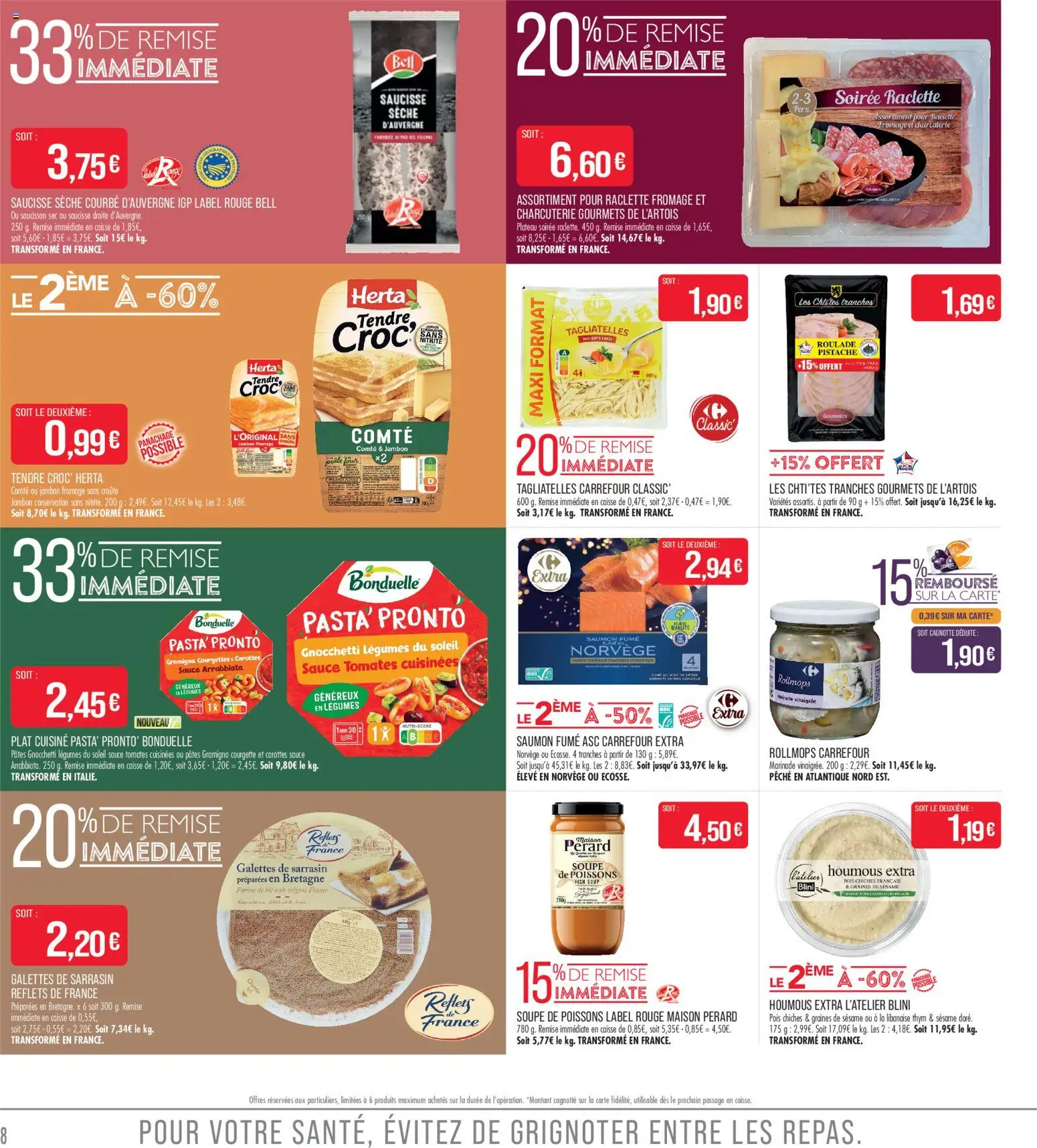 {H1} | Page: 8 | Produits: Saucisson, Raclette, Pois chiches, Saumon