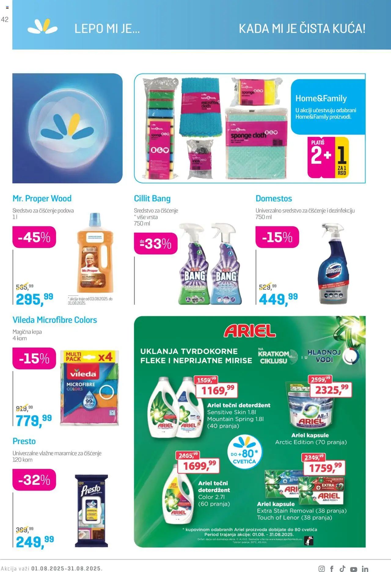 Lilly drogerie katalog - važi od 01.08.2025 | Strana: 42 | Proizvode: Tečni deterdžent, Cillit Bang, Kapsule, Vileda