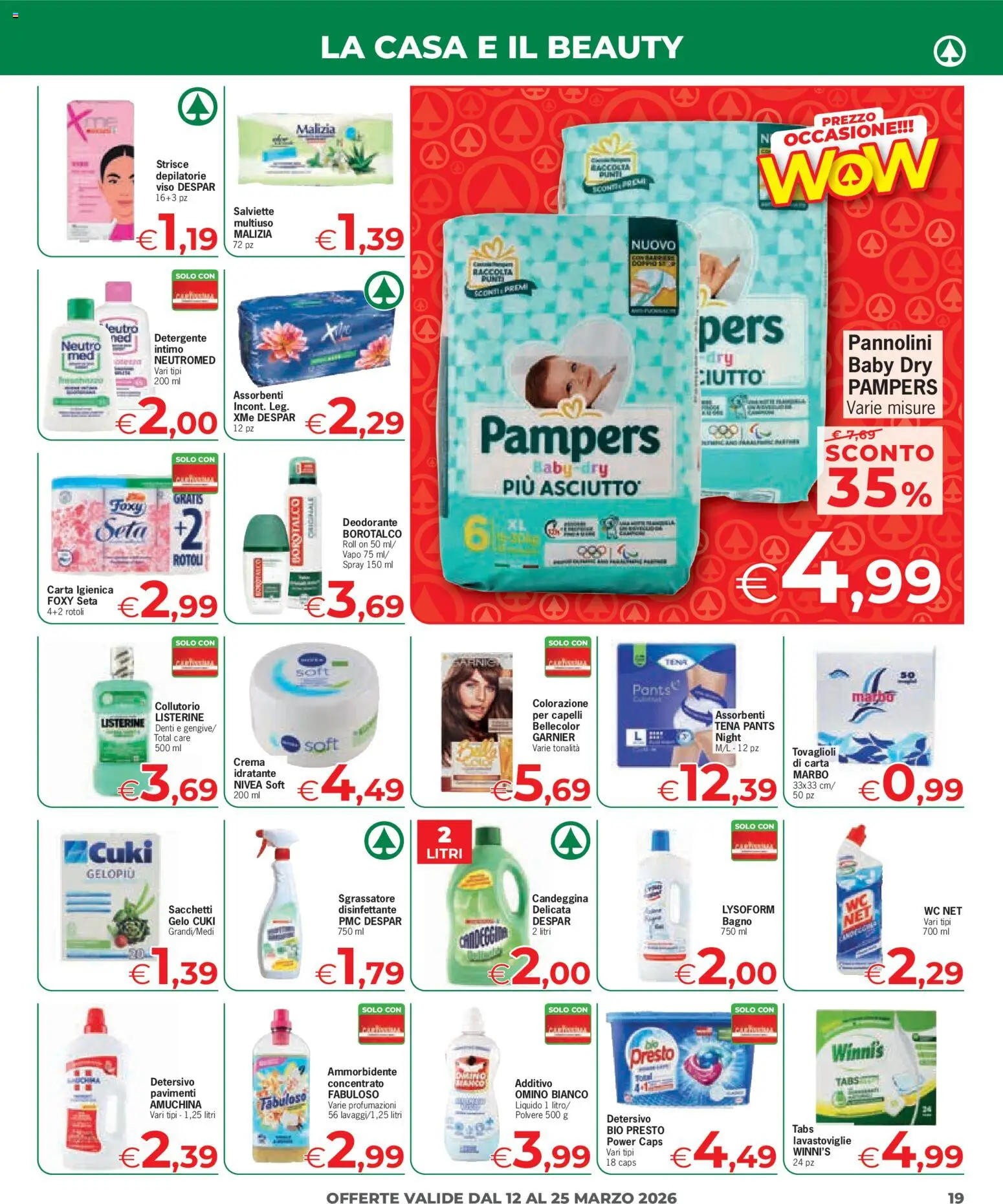 Volantino Eurospar del 12.03.2026 | Pagina: 19 | Prodotti: Pannolini, Ammorbidente, Detergente, Pampers