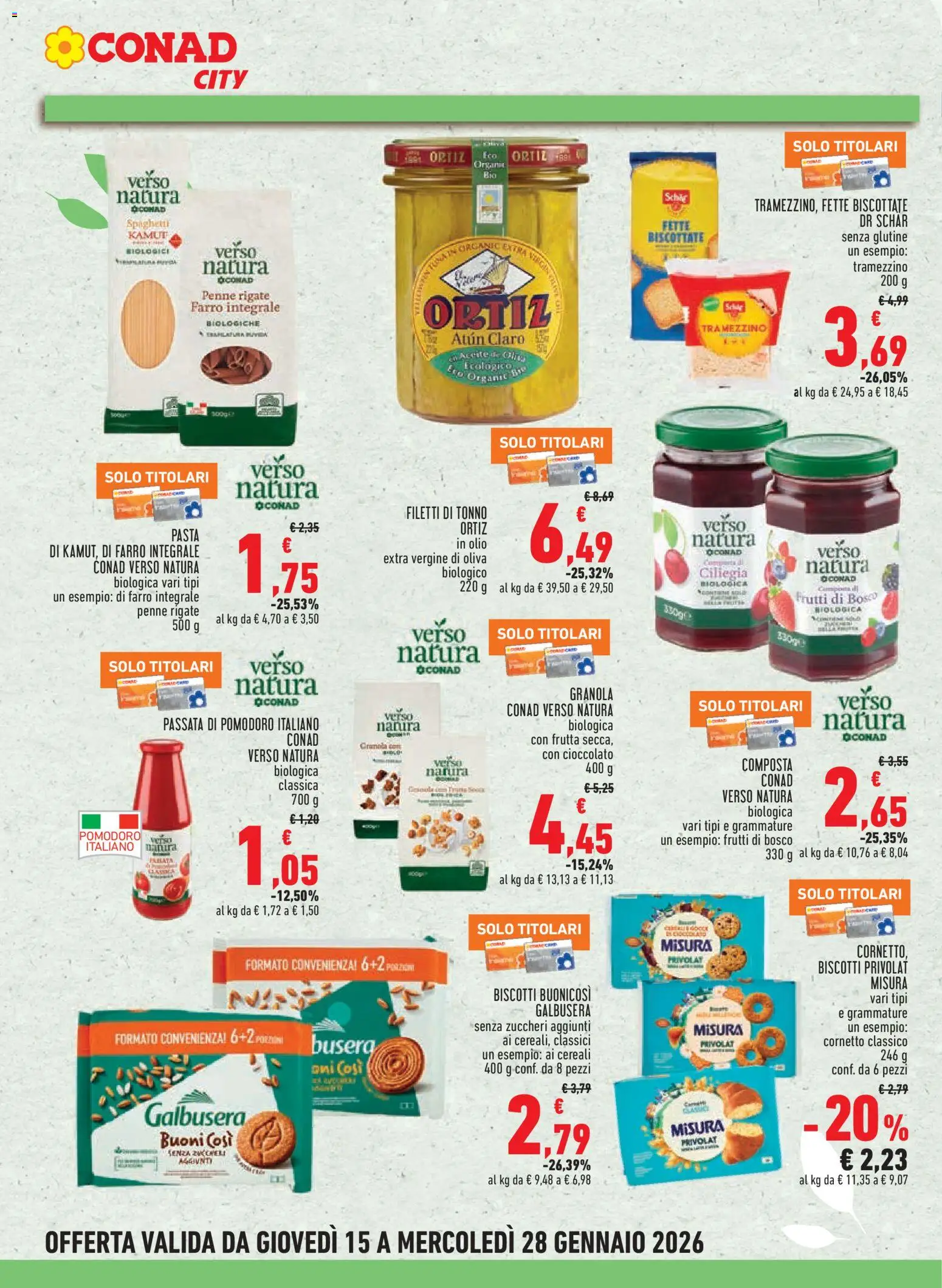 Volantino Conad del 15.01.2026 | Pagina: 12 | Prodotti: Cioccolato, Pomodoro, Passata di pomodoro, Fette biscottate