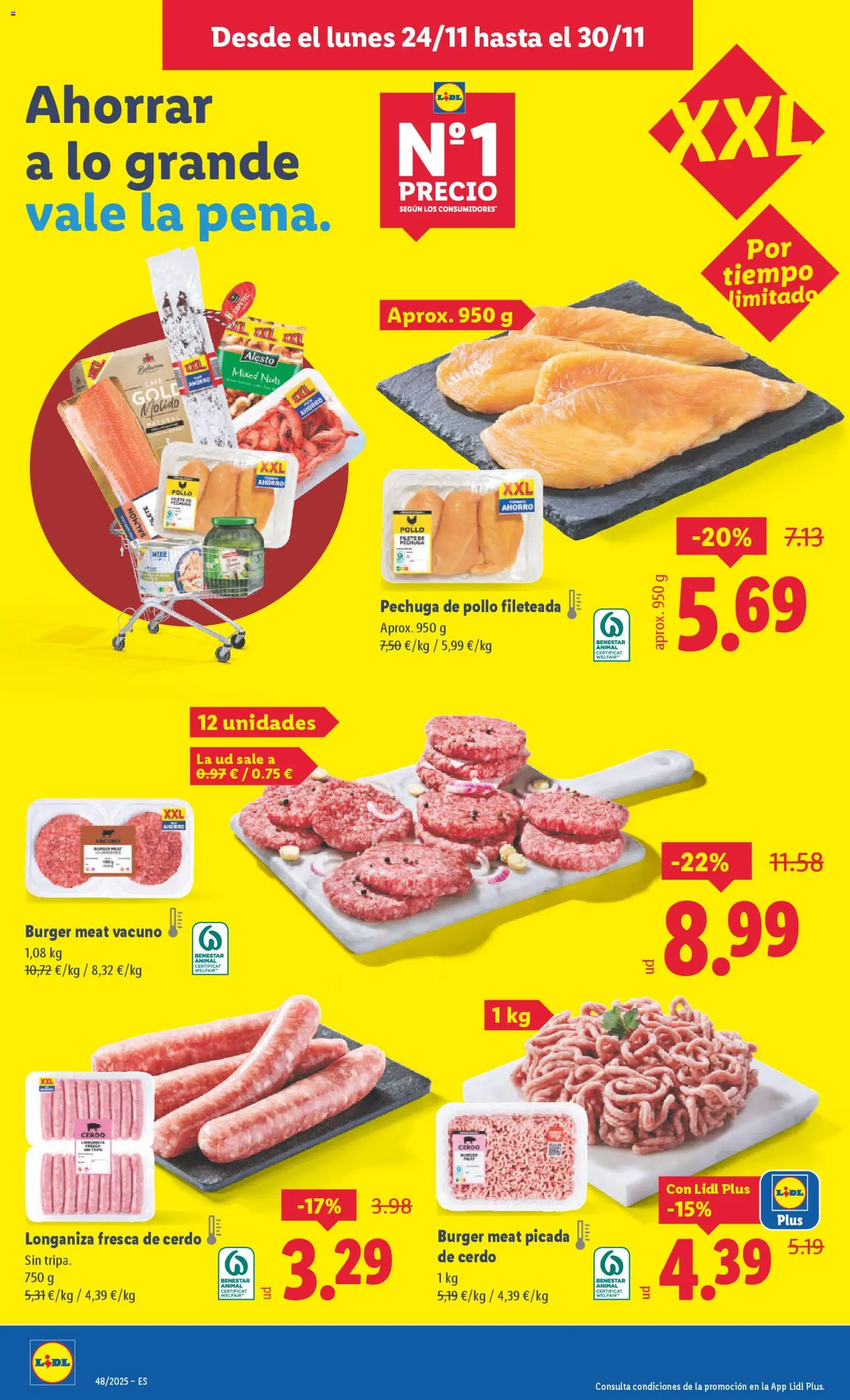 Lidl folleto │ válido desde el 24.11.2025 | Página: 4 | Productos: Pechuga de pollo fileteada, Café, Cerdo, Longaniza