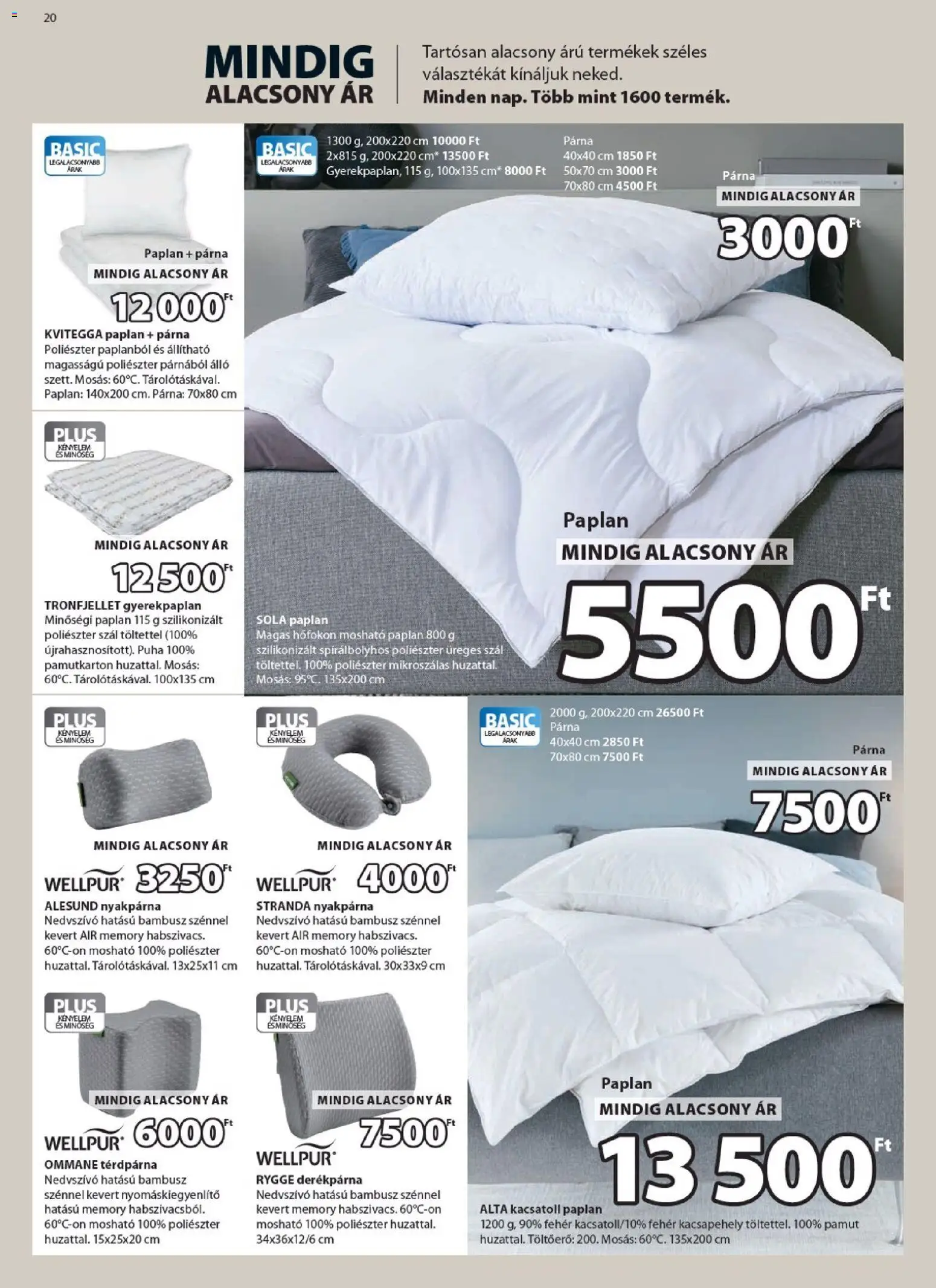 JYSK akciós ujság - amely érvényes a következő dátumtól: 31.12.2025 | Oldal: 20 | Termékek: Paplan, Párna