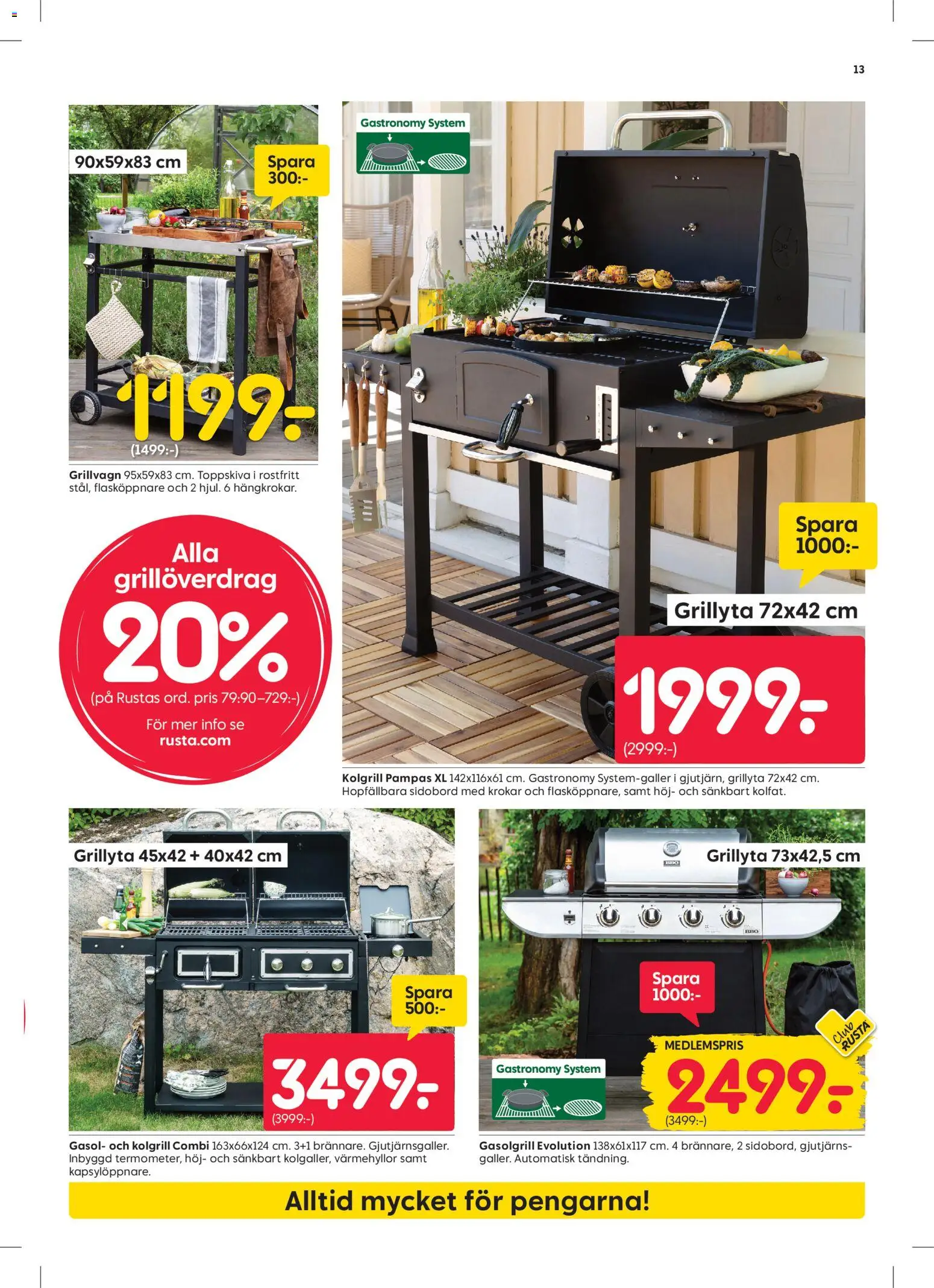 Rusta reklamblad aktuell från 16.03.2026 | Sida: 13 | Produkter: Gasolgrill, Gasol, Grillvagn, Kolgrill