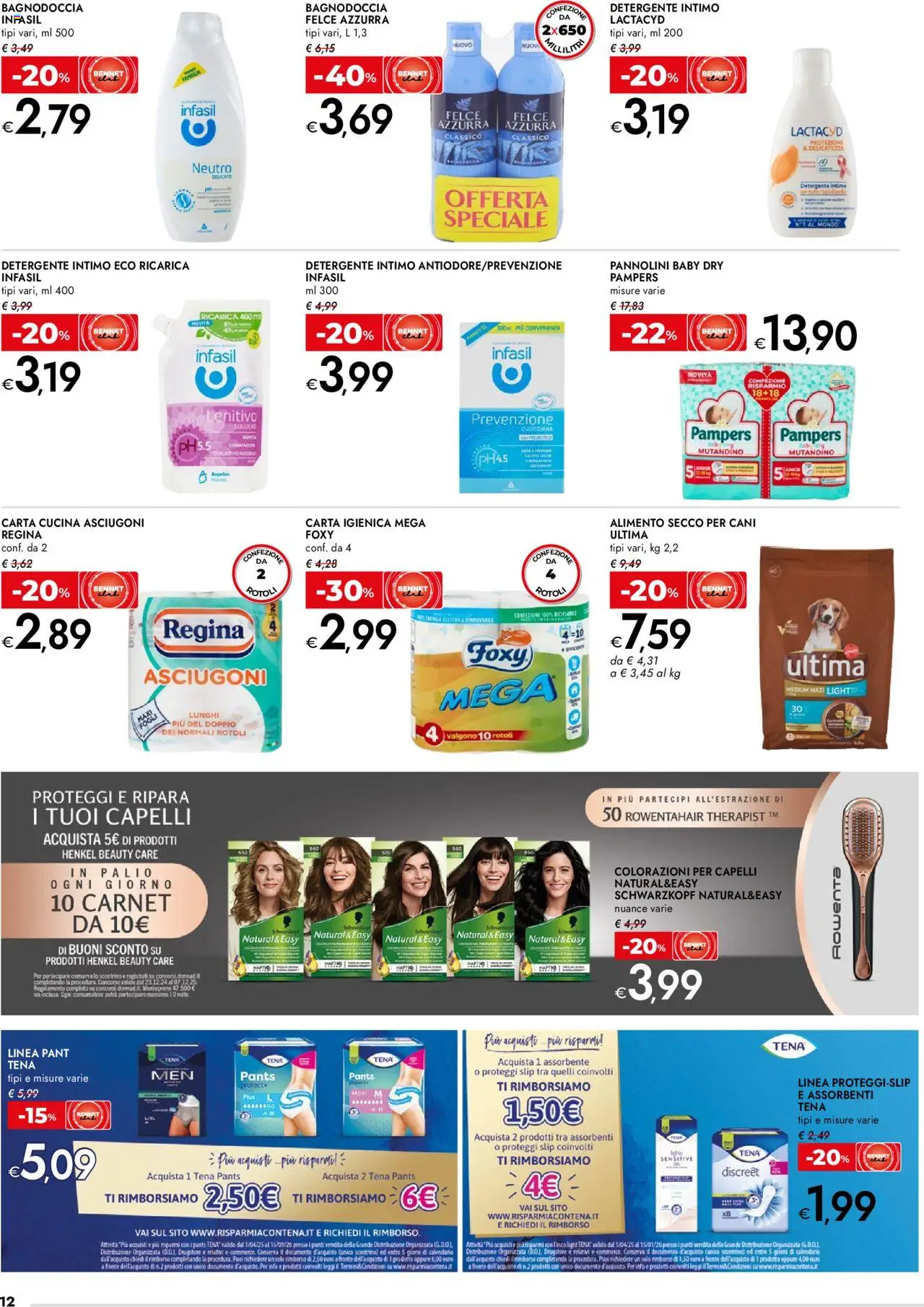 Volantino bennet del 02.10.2025 | Pagina: 12 | Prodotti: Proteggi slip, Detergente, Slip, Pampers