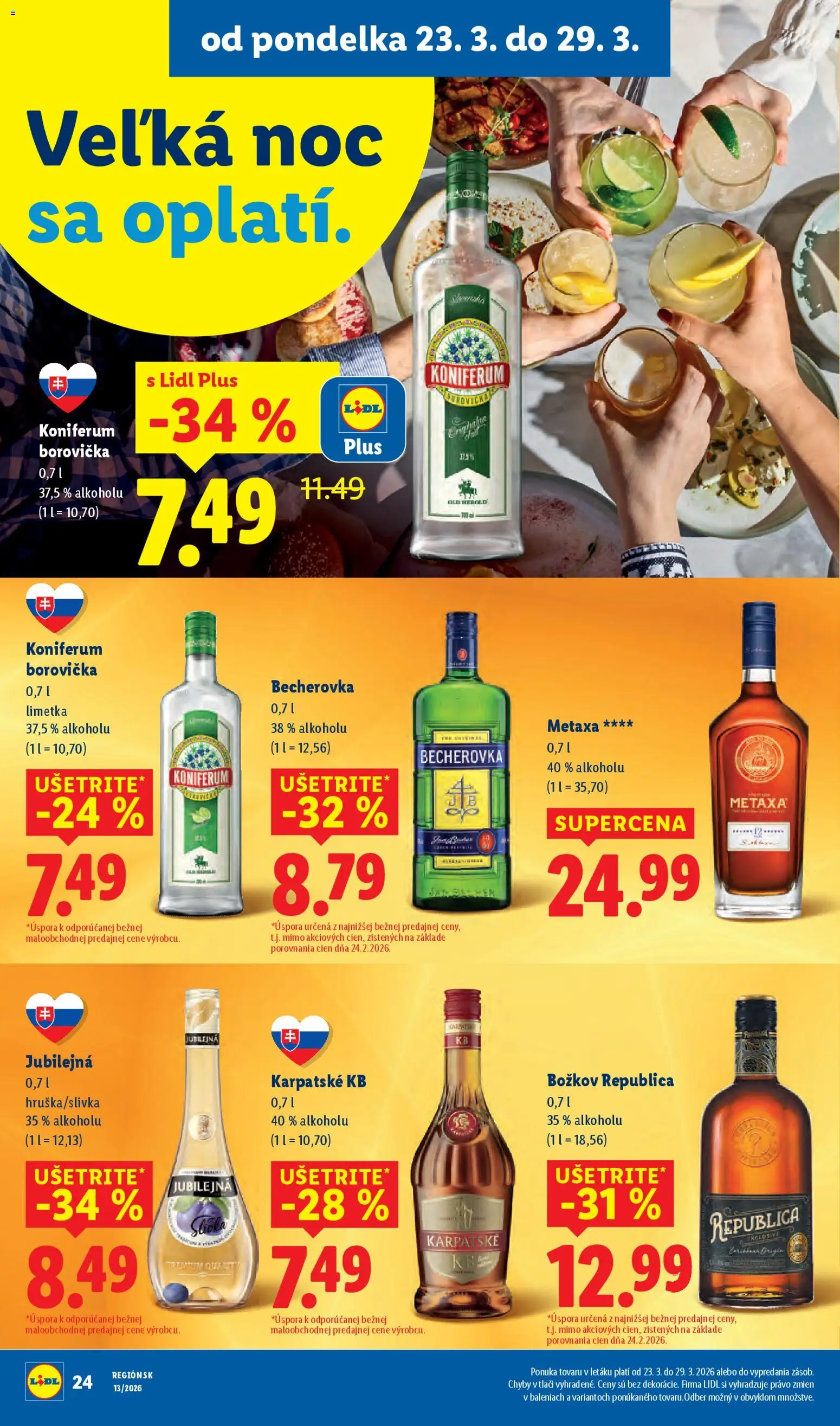 Nové Lidl akcie – leták je platný od 23.03.2026 | Strana: 28 | Produkty: Limetka, Becherovka, Borovička, Koniferum