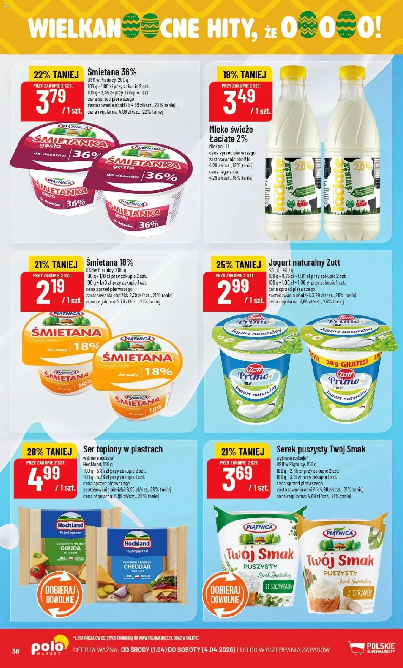 POLOmarket gazetka od 01.04.2026 | Strona: 38 | Produkty: Jogurt naturalny, Mleko, Ser, Śmietana