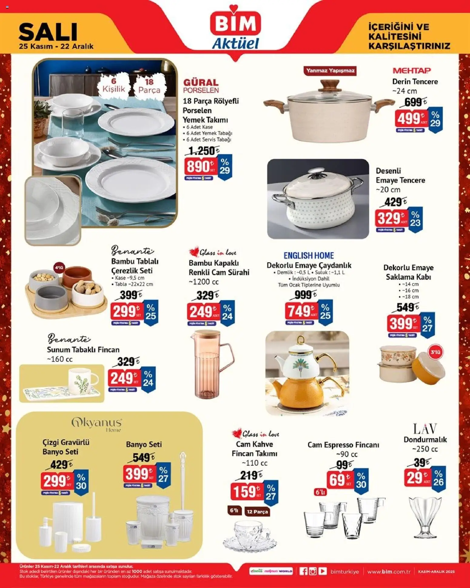 BİM Katalog Salı - 25.11.2025 tarihinden itibaren geçerlidir | Sayfa: 1 | Ürünler: Çaydanlık, Kahve, Demlik, Ocak
