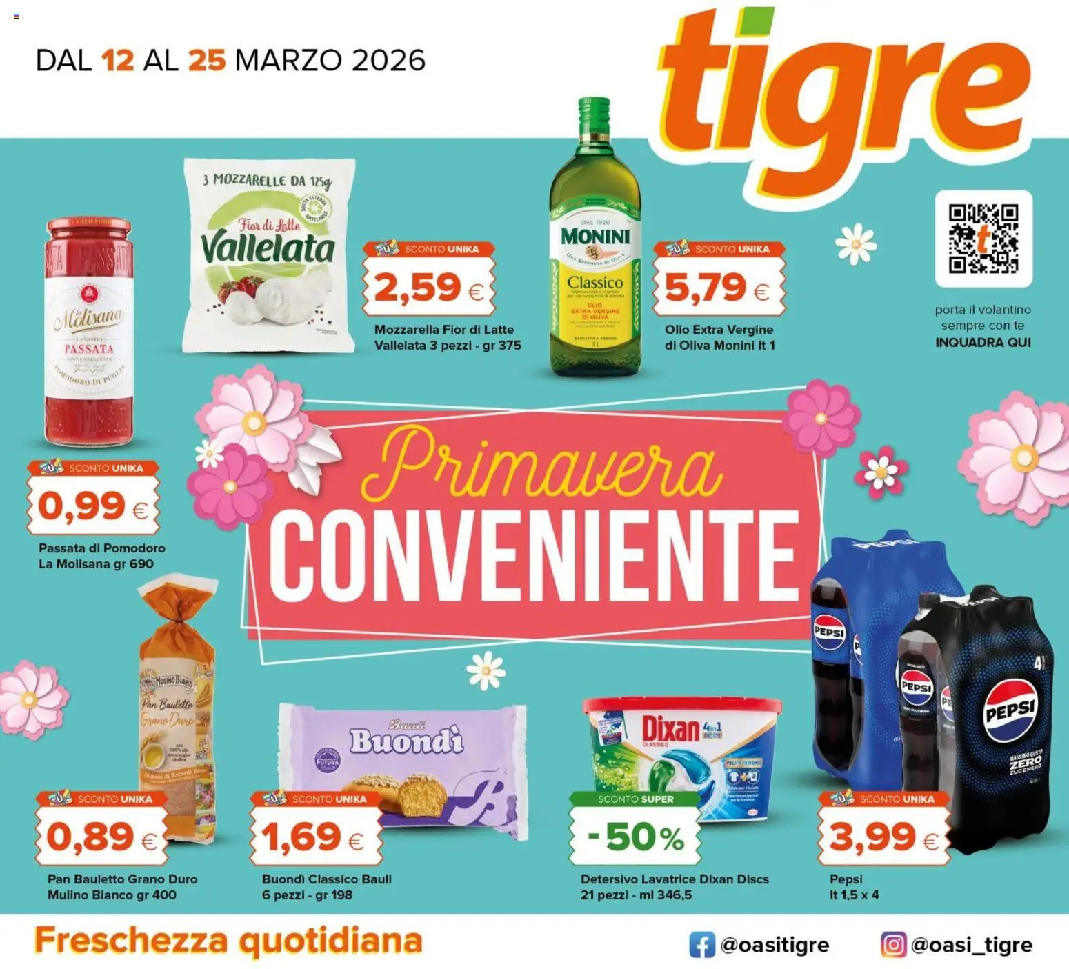 Volantino Tigre del 12.03.2026 | Pagina: 1 | Prodotti: Mozzarella, Pomodoro, Olio, Olio extra vergine